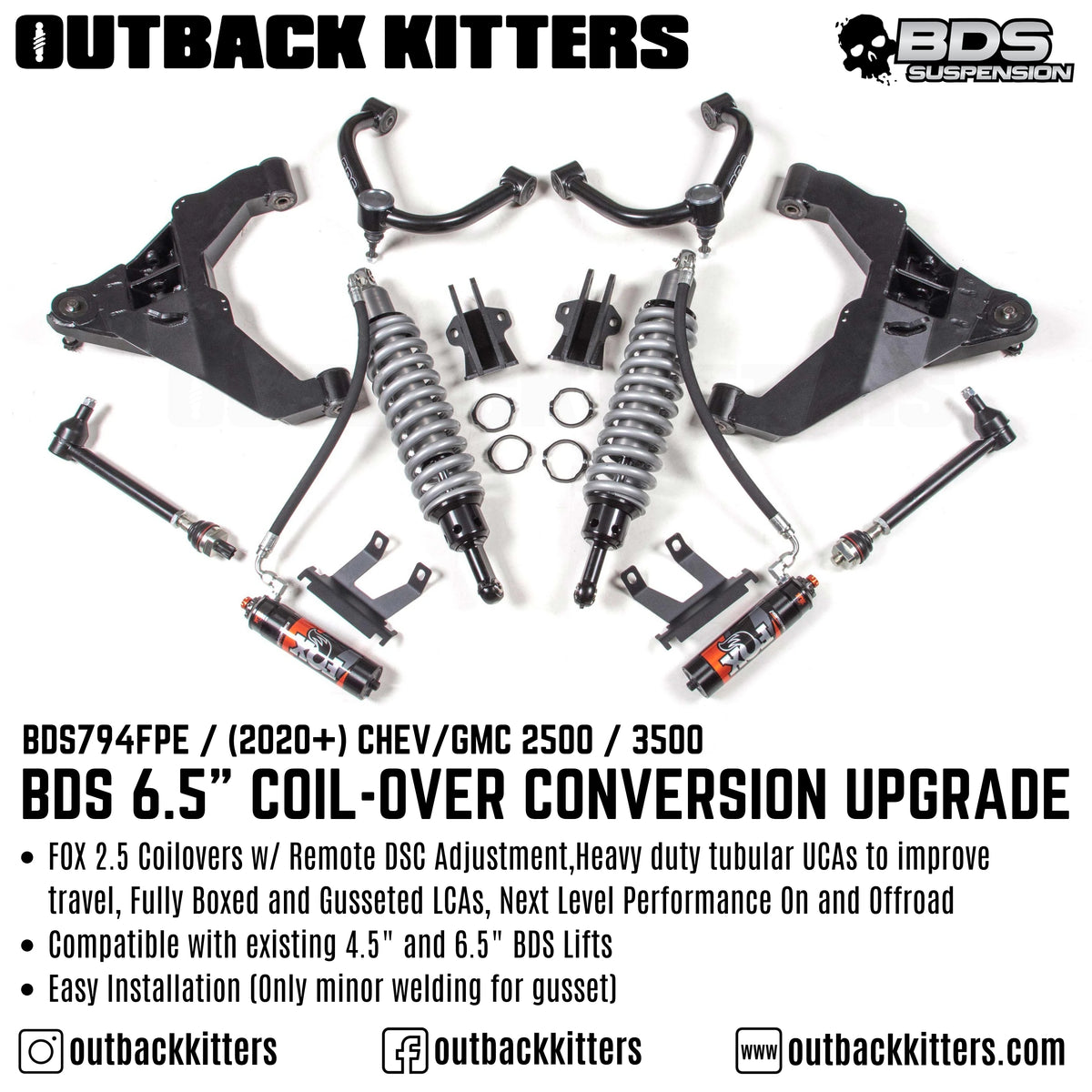 BDS Suspension 6.5"  Coil-Over Conversion Upgrade for Chev/GMC 2500/3500 (2020-2024) - Outback Kitters