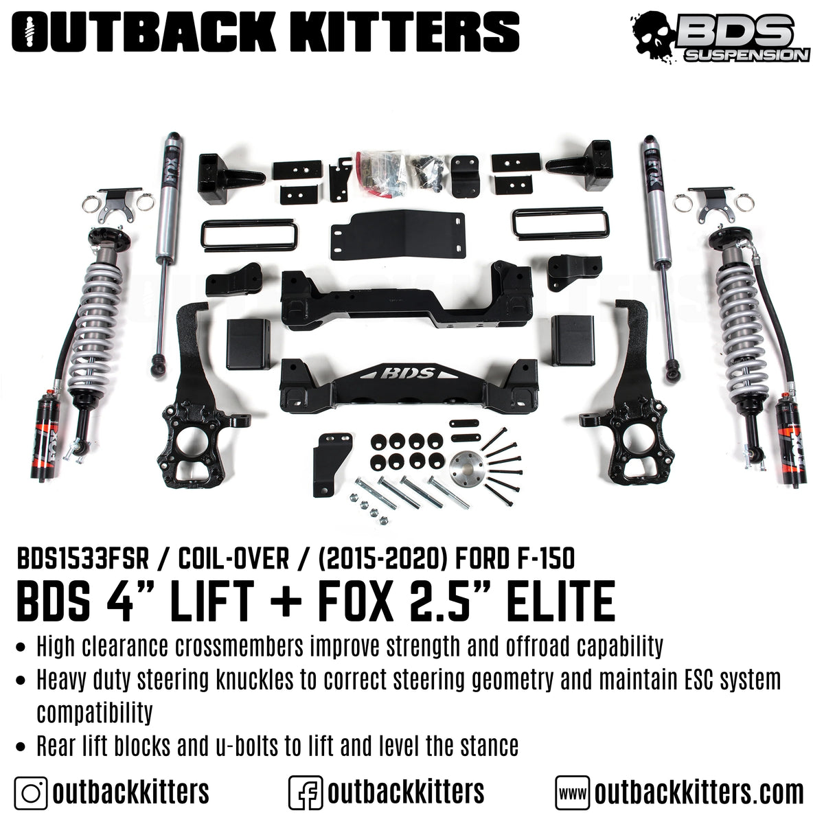 BDS Suspension 4" Lift Kit for 2015-2020 Ford F150 with Fox Shocks - Outback Kitters