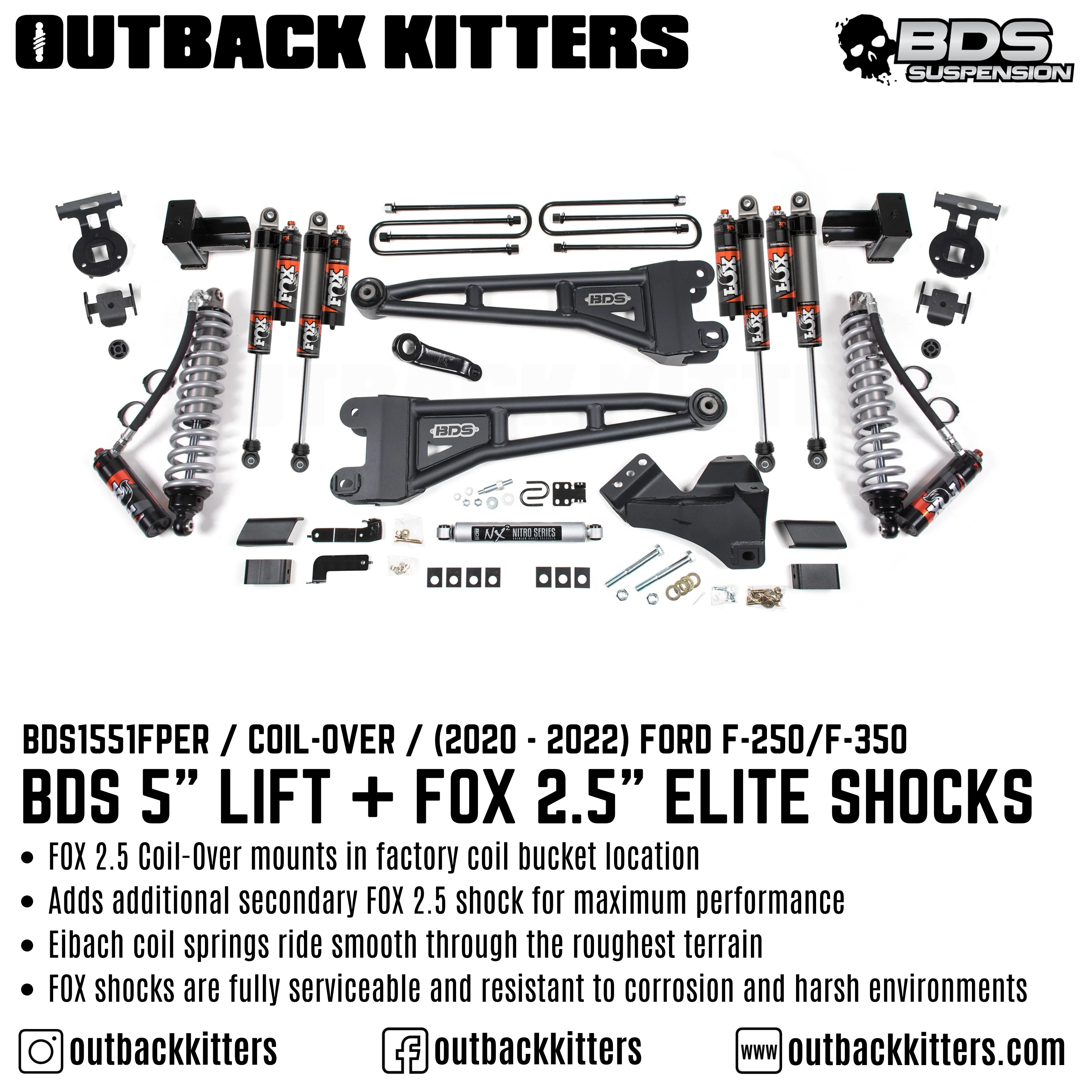 BDS Suspension 5" Coilover Lift Kit for 2020+ Ford F250/F350 - Outback Kitters
