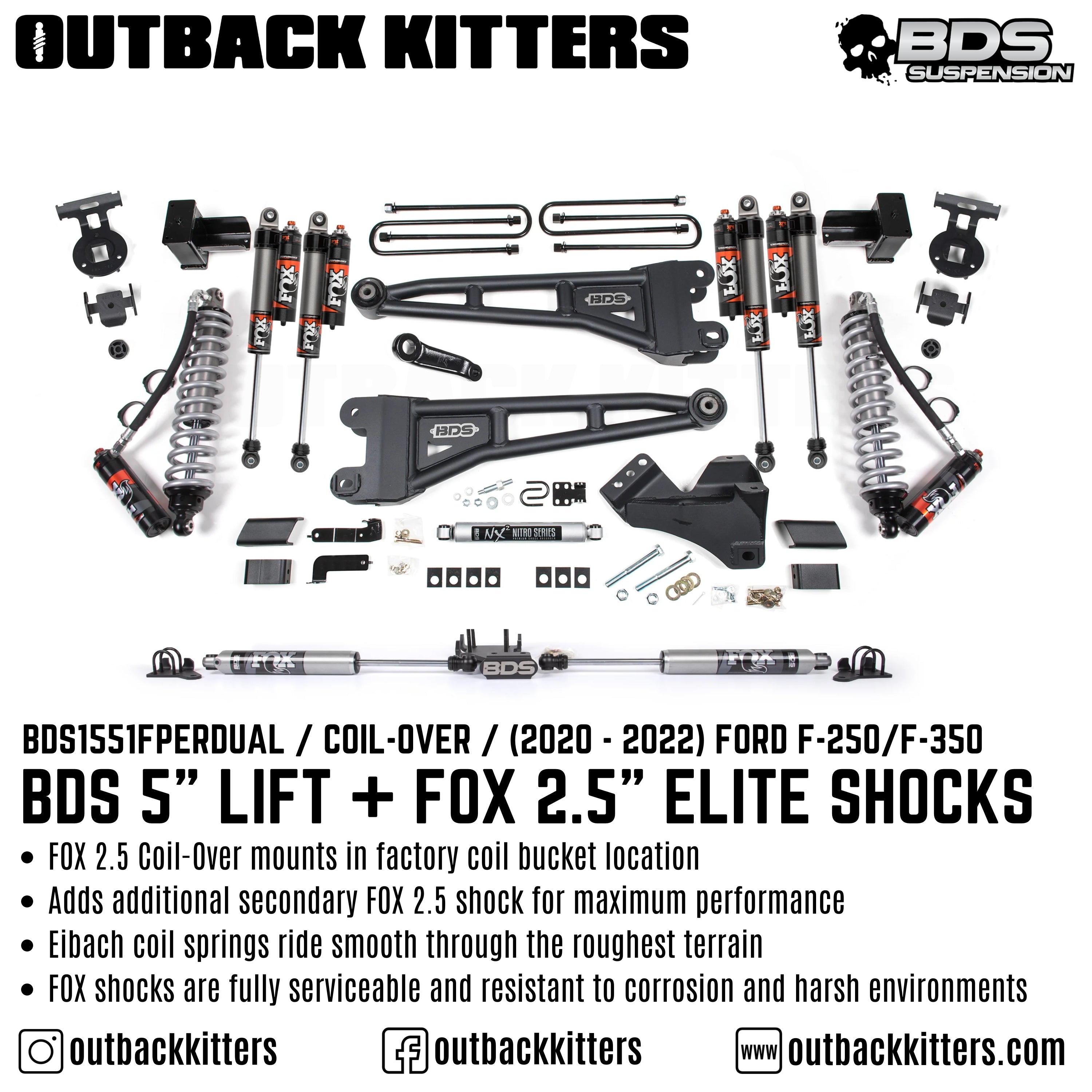 BDS Suspension 5" Coilover Lift Kit for 2020+ Ford F250/F350 - Outback Kitters