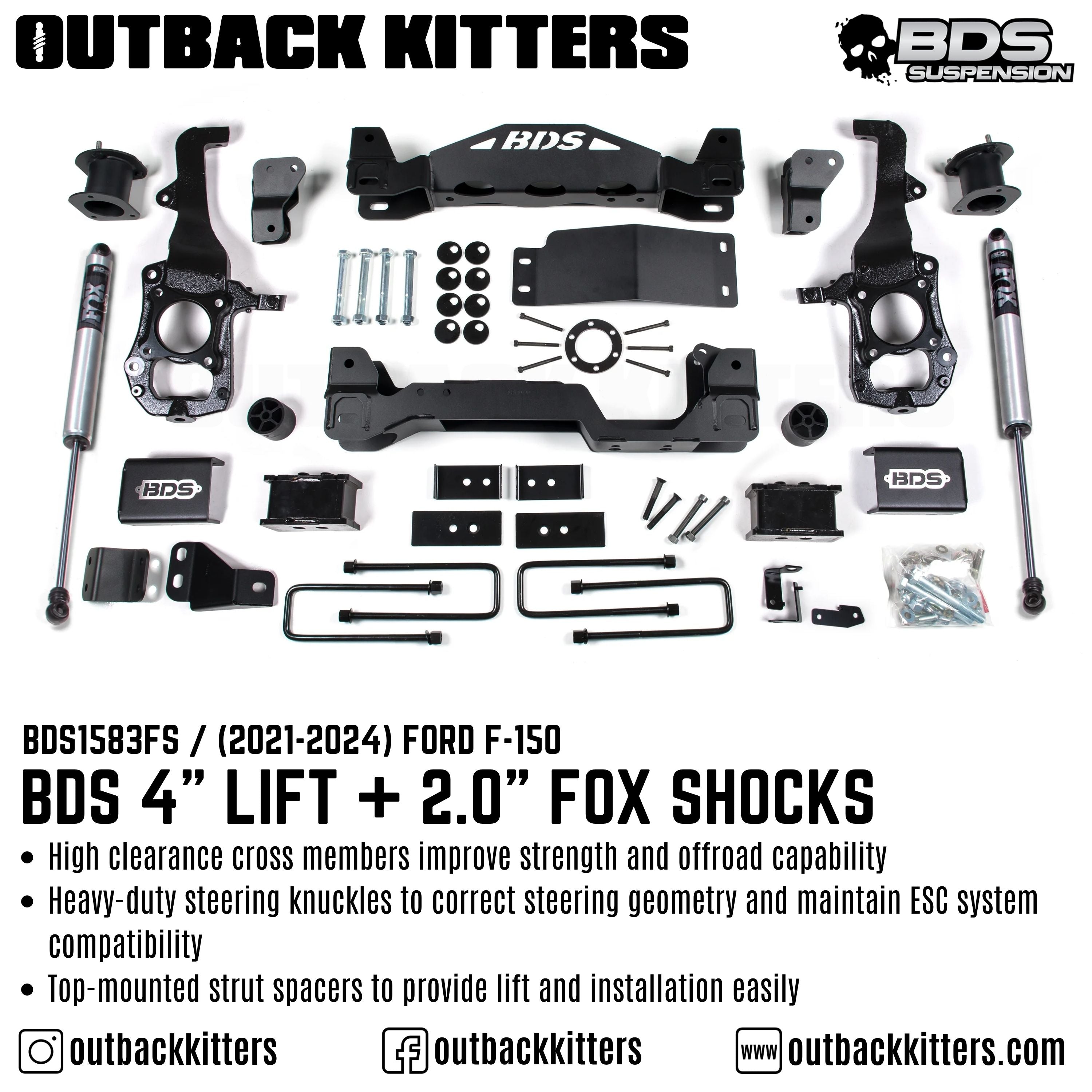BDS Suspension 4" Lift Kit for 2021+ Ford F150 - Outback Kitters
