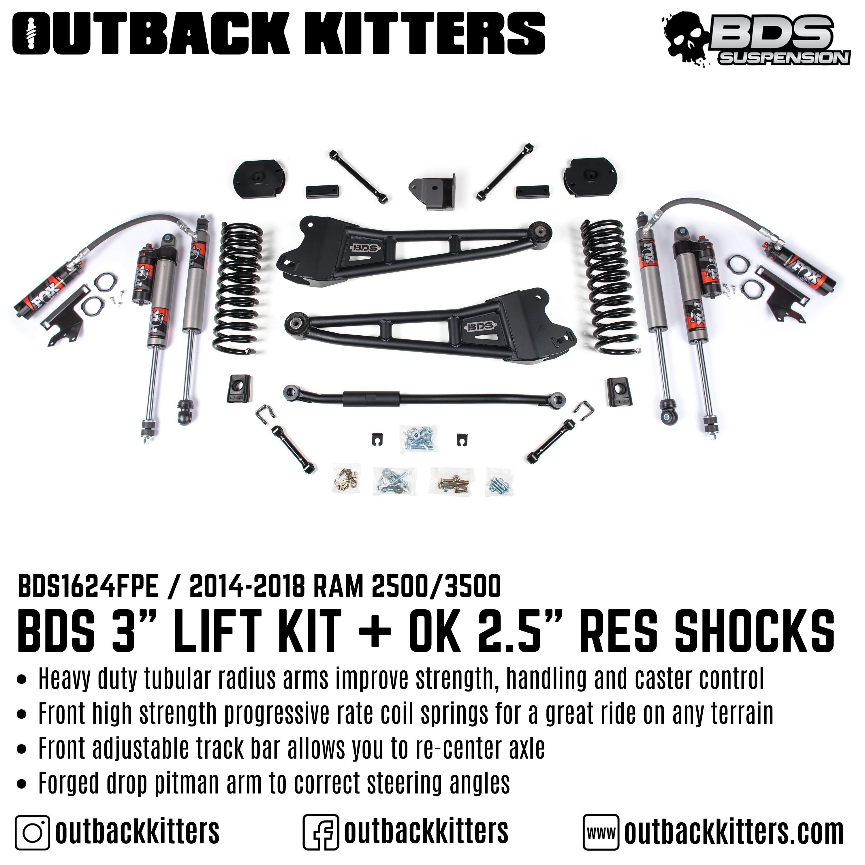 BDS Suspension 3" Lift Kit for 2014-2018 Ram 2500/3500