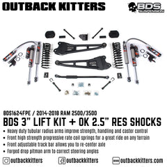 BDS Suspension 3" Lift Kit for 2014-2018 Ram 2500/3500 - Outback Kitters