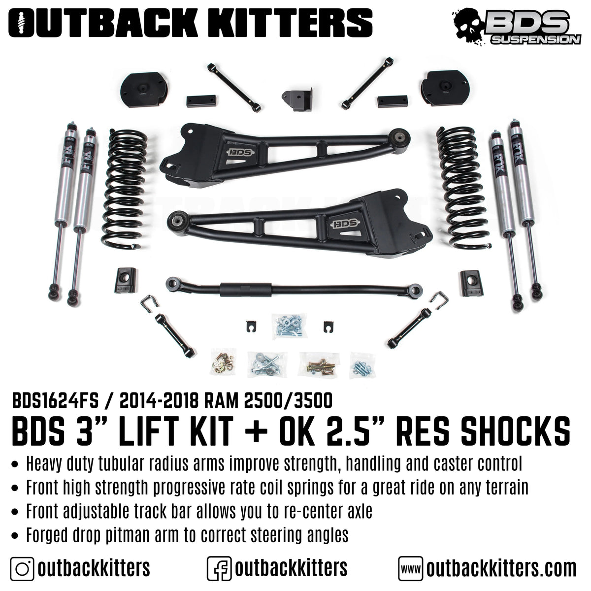 BDS Suspension 3" Lift Kit for 2014-2018 Ram 2500/3500