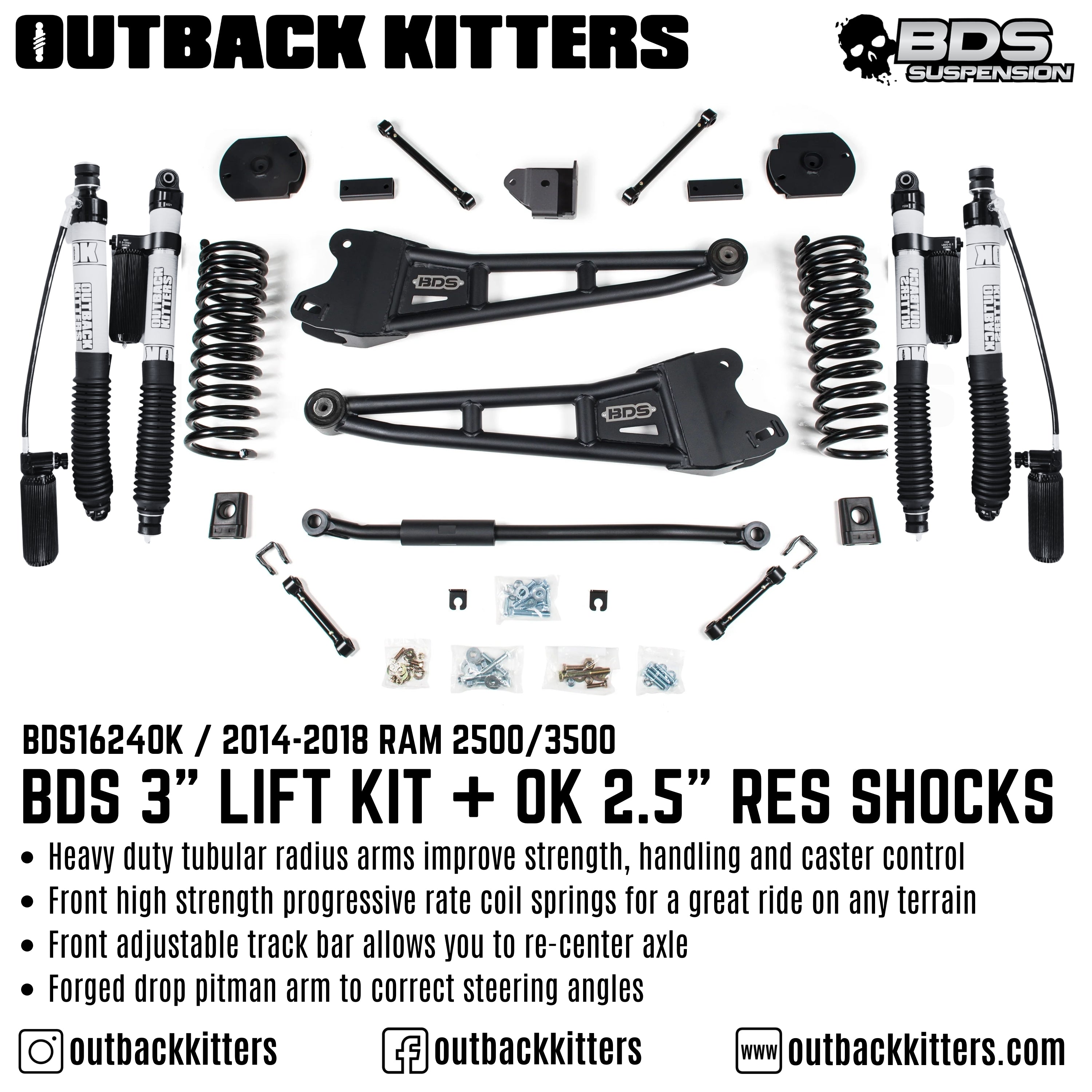 BDS Suspension 3" Lift Kit for 2014-2018 Ram 2500/3500