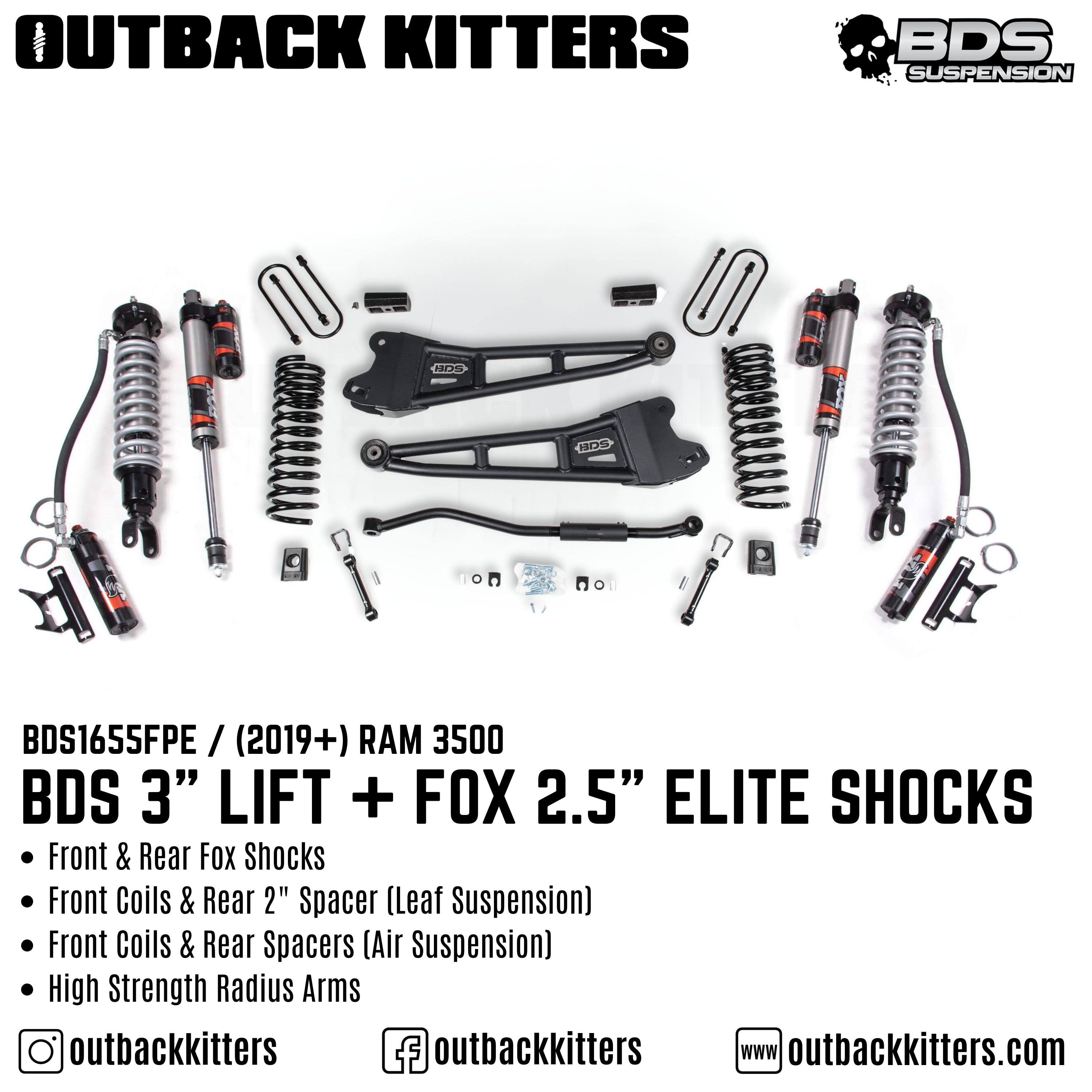 BDS Suspension 3" Lift Kit for 2019+ Ram 3500