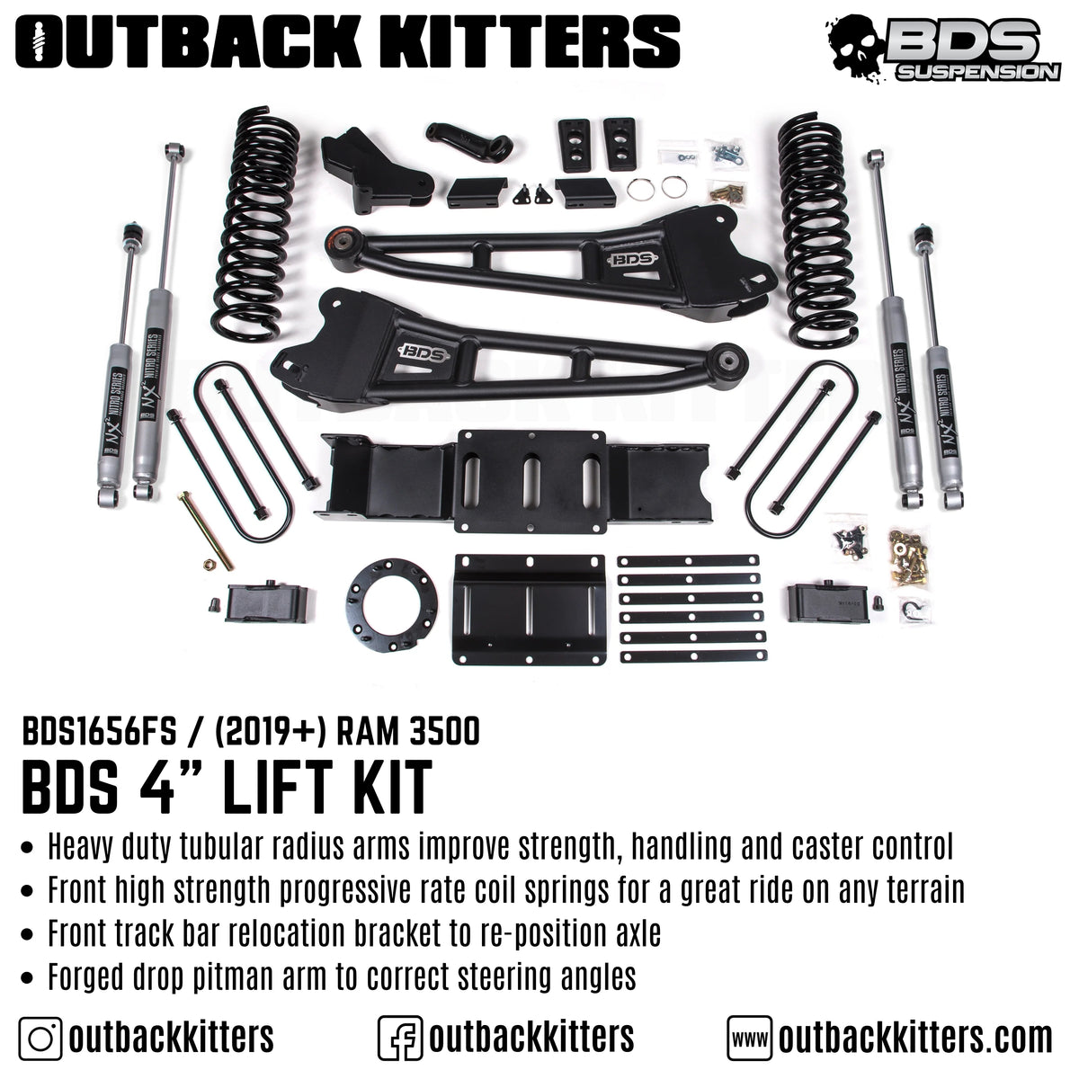 BDS Suspension 4" Lift Kit for 2019+ Ram 3500 with Fox Shocks - Outback Kitters