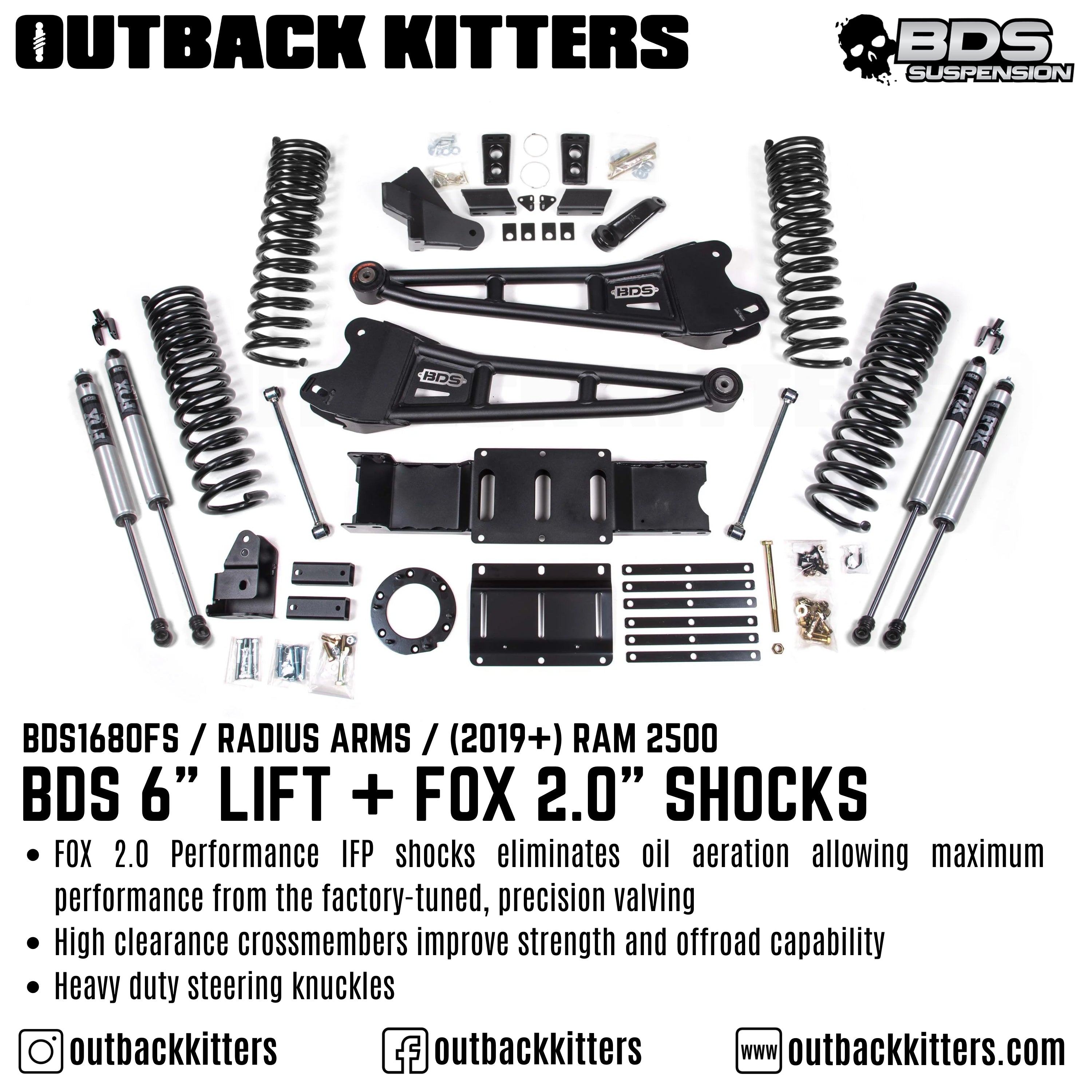 BDS Suspension 6" Lift Kit for 2019+ Ram 2500 with Fox Shocks - Outback Kitters