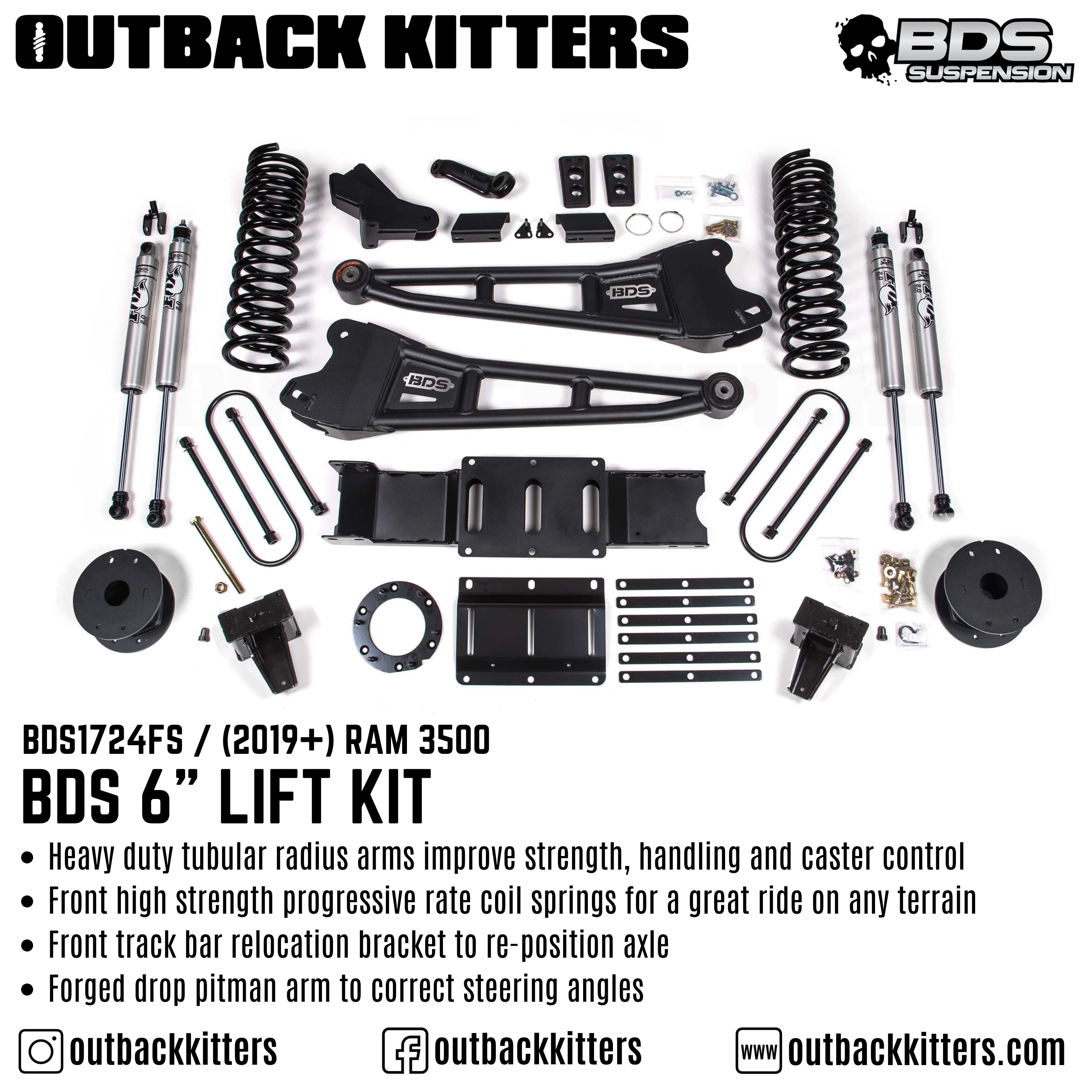 BDS Suspension 6" Lift Kit for 2019+ Ram 3500 with Fox Shocks - Outback Kitters