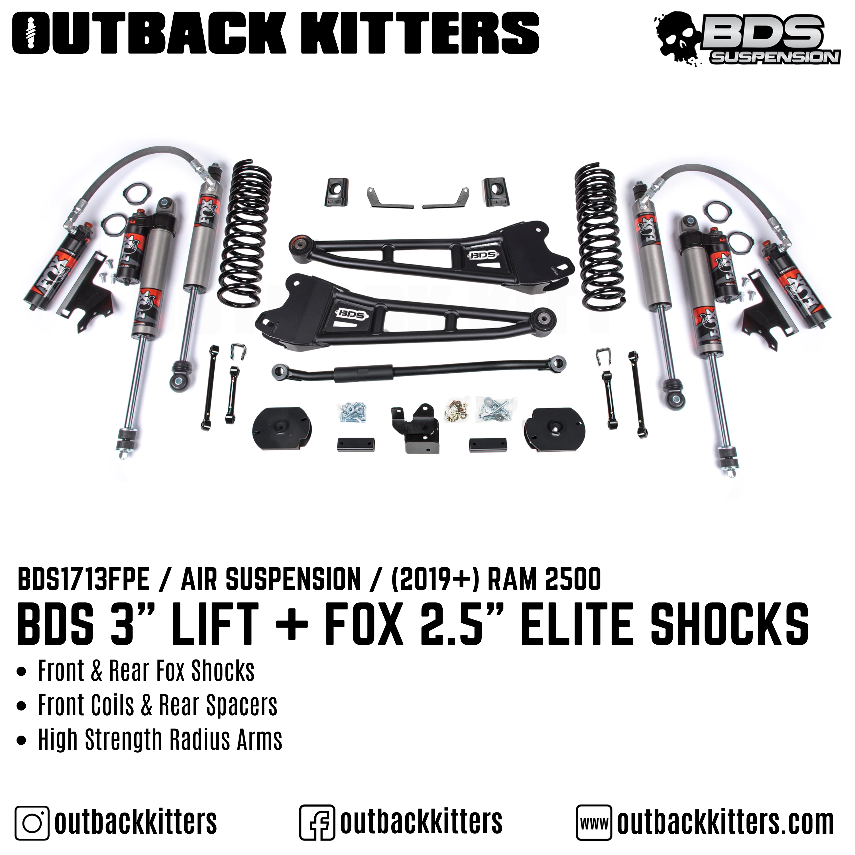 BDS Suspension 3" Lift Kit for 2019+ Ram 2500