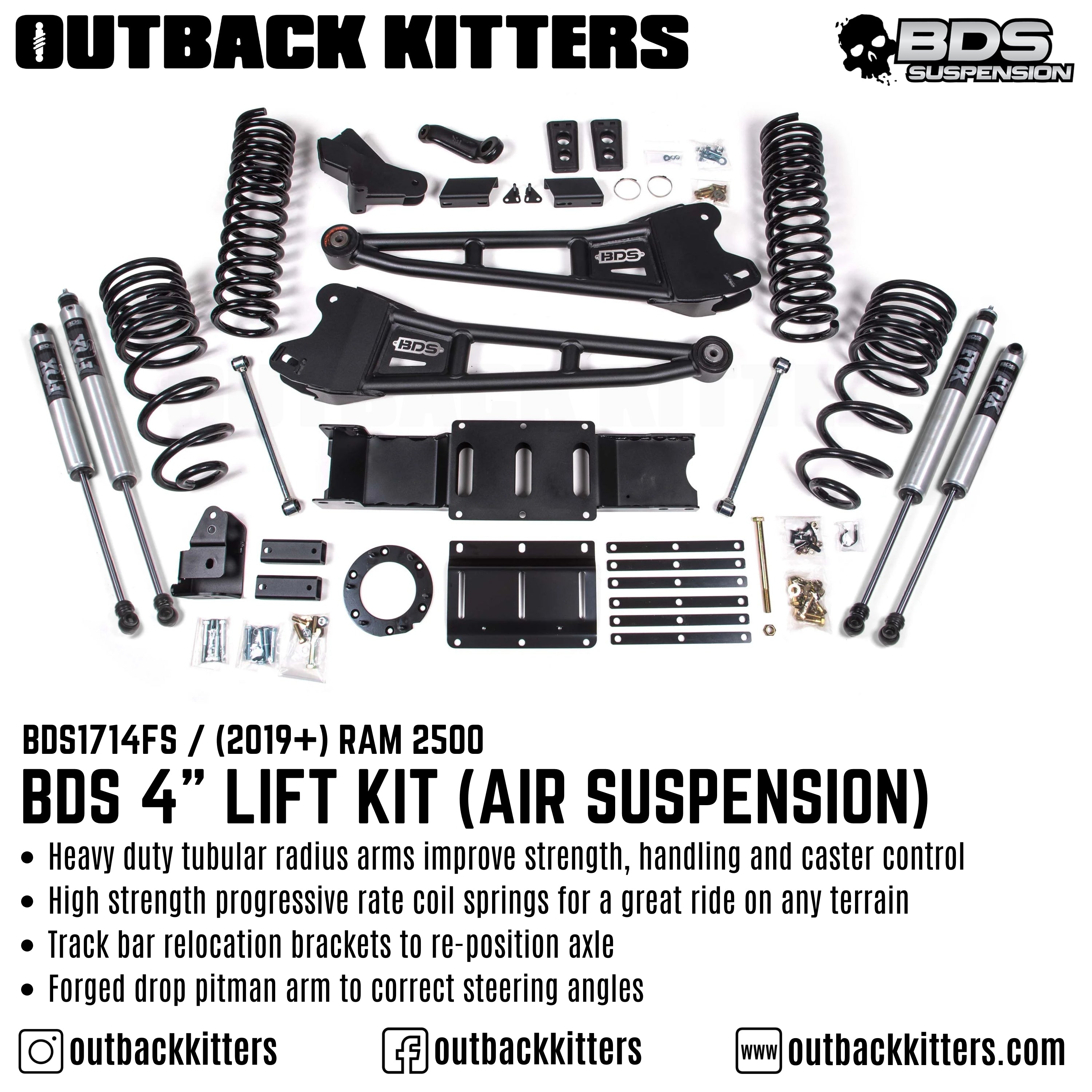 BDS Suspension 4" Lift Kit for 2019+ Ram 2500 with Fox Shocks - Outback Kitters