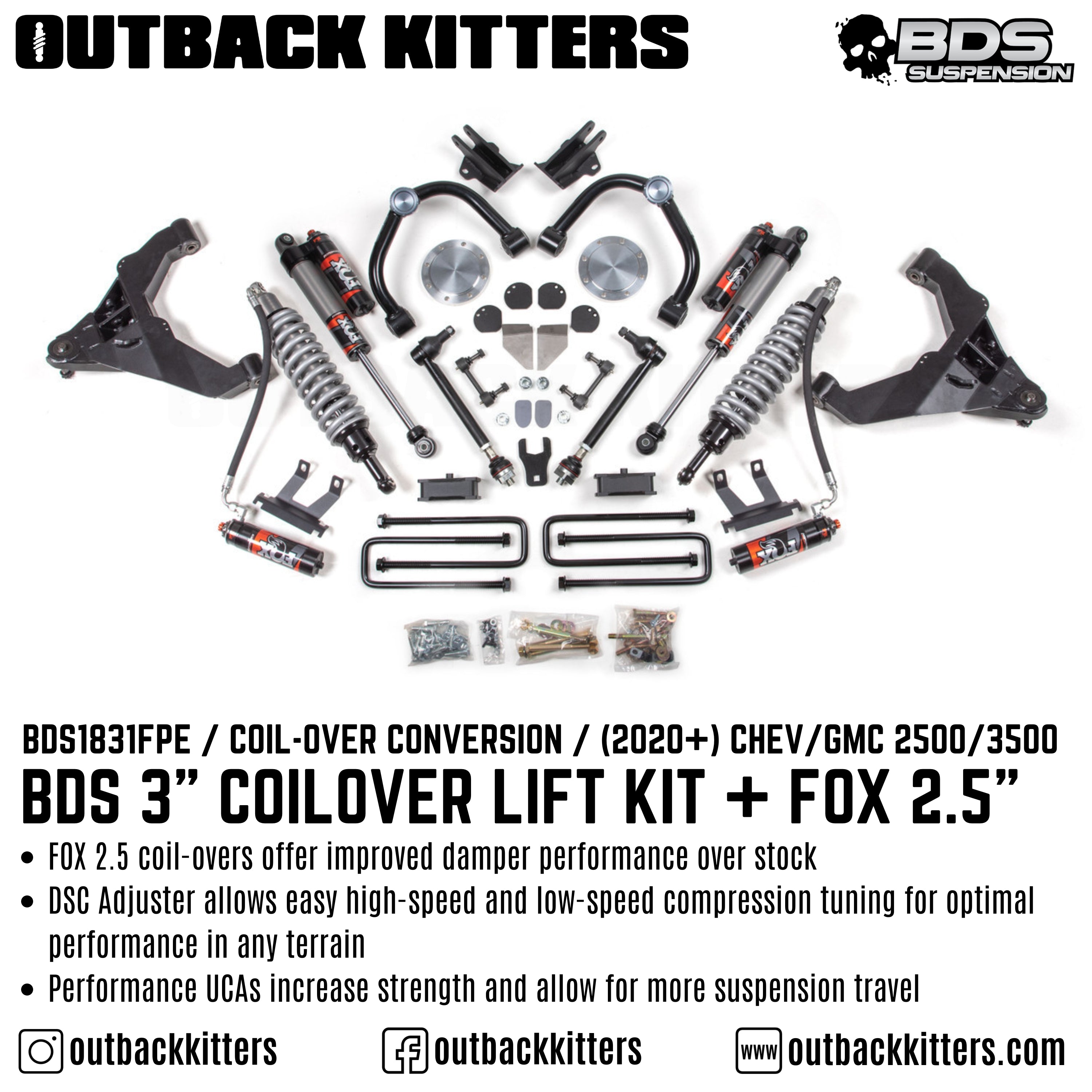 BDS Suspension 3" Coilover Conversion Lift Kit for Chevy/GMC 2500 (2020+) - Outback Kitters