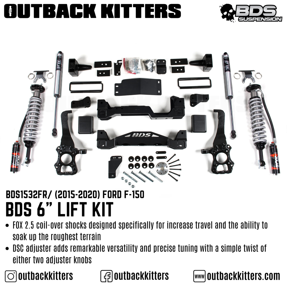 BDS Suspension 6" Lift Kit for 2015-2020 Ford F150 with Fox Shocks - Outback Kitters