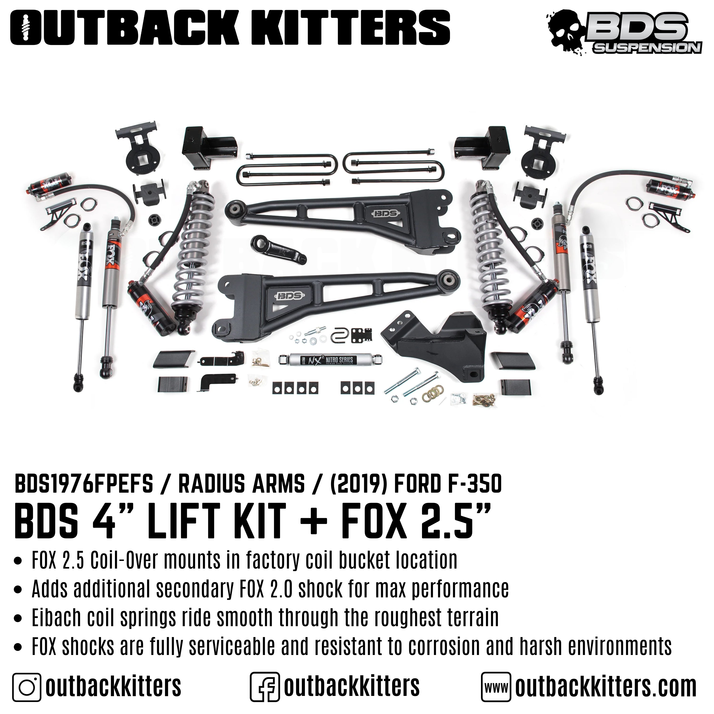 BDS Suspension 4" Lift Kit with Radius Arm for 2017-2019 Ford F-350 - Outback Kitters