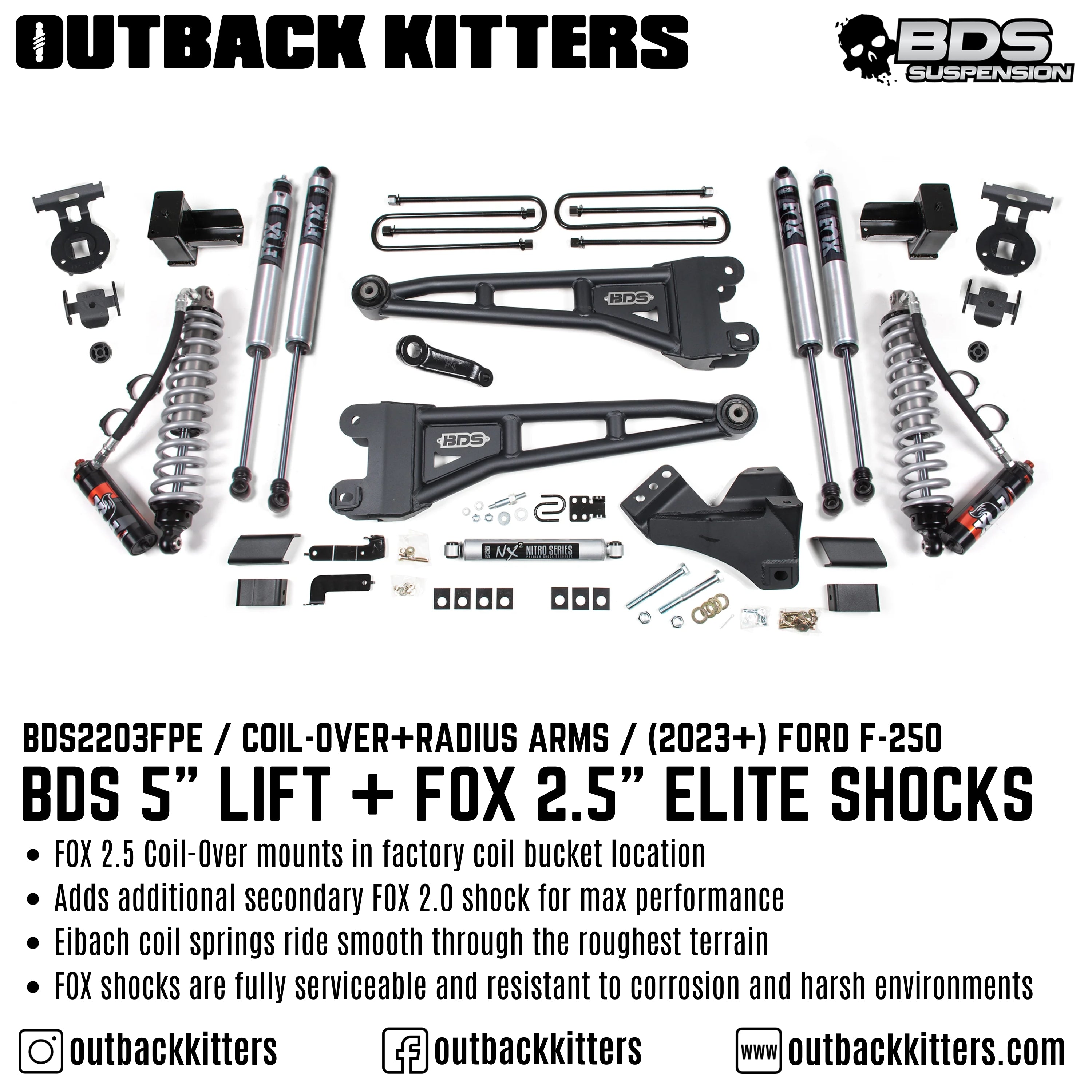 BDS Suspension 5" Coil Over Lift Kit with Radius Arms for 2023+ Ford F-250 - Outback Kitters