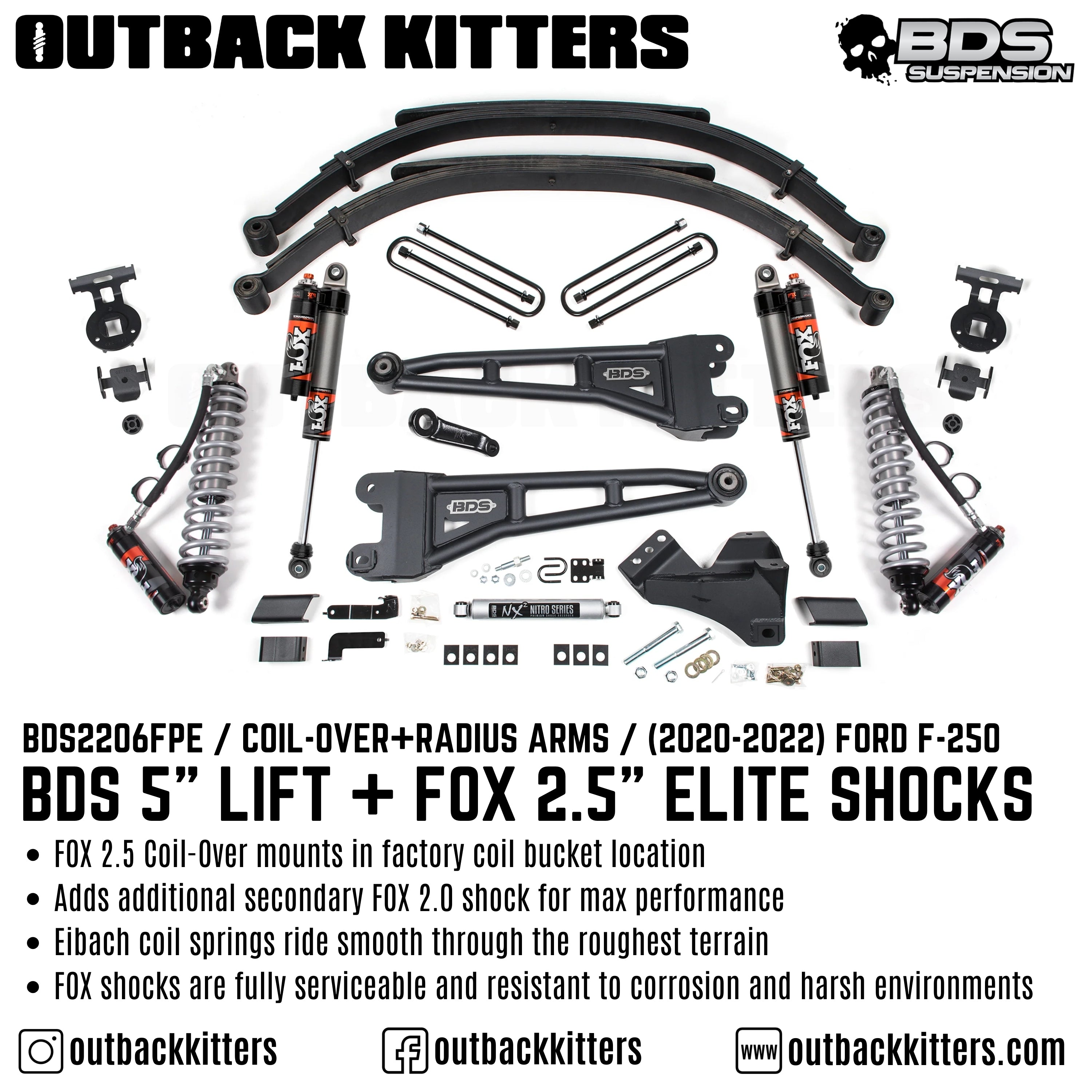 BDS Suspension 5" Lift Kit with Radius Arms for Ford F250 (2020-2022) - Outback Kitters