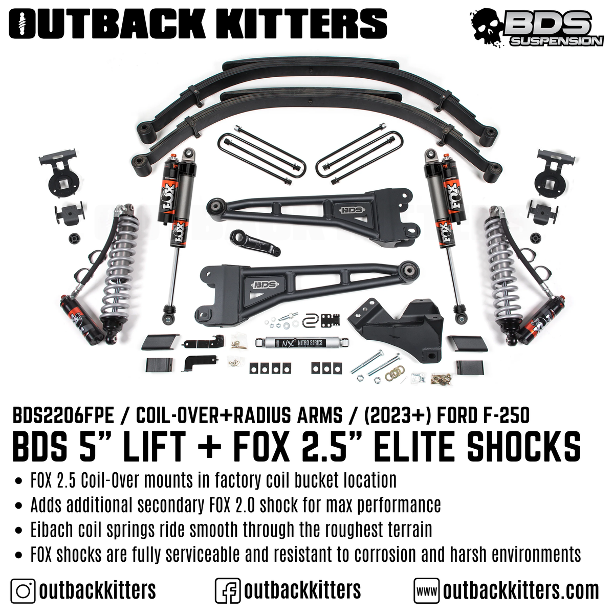 BDS Suspension 5" Lift Kit with Radius Arms for Ford F250 (2023+)