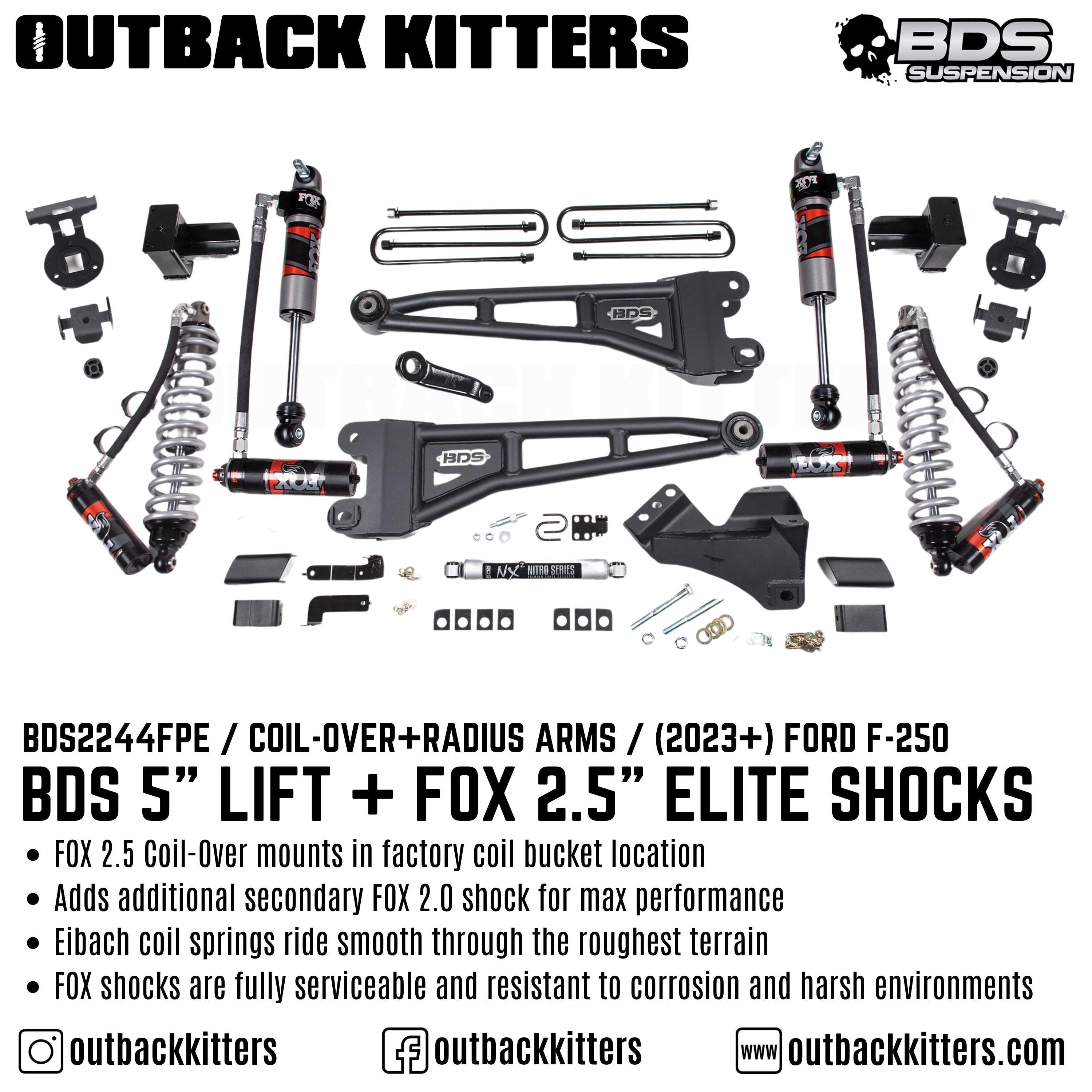 BDS Suspension 5" Coil Over Lift Kit with Radius Arms for 2023+ Ford F-250 - Outback Kitters