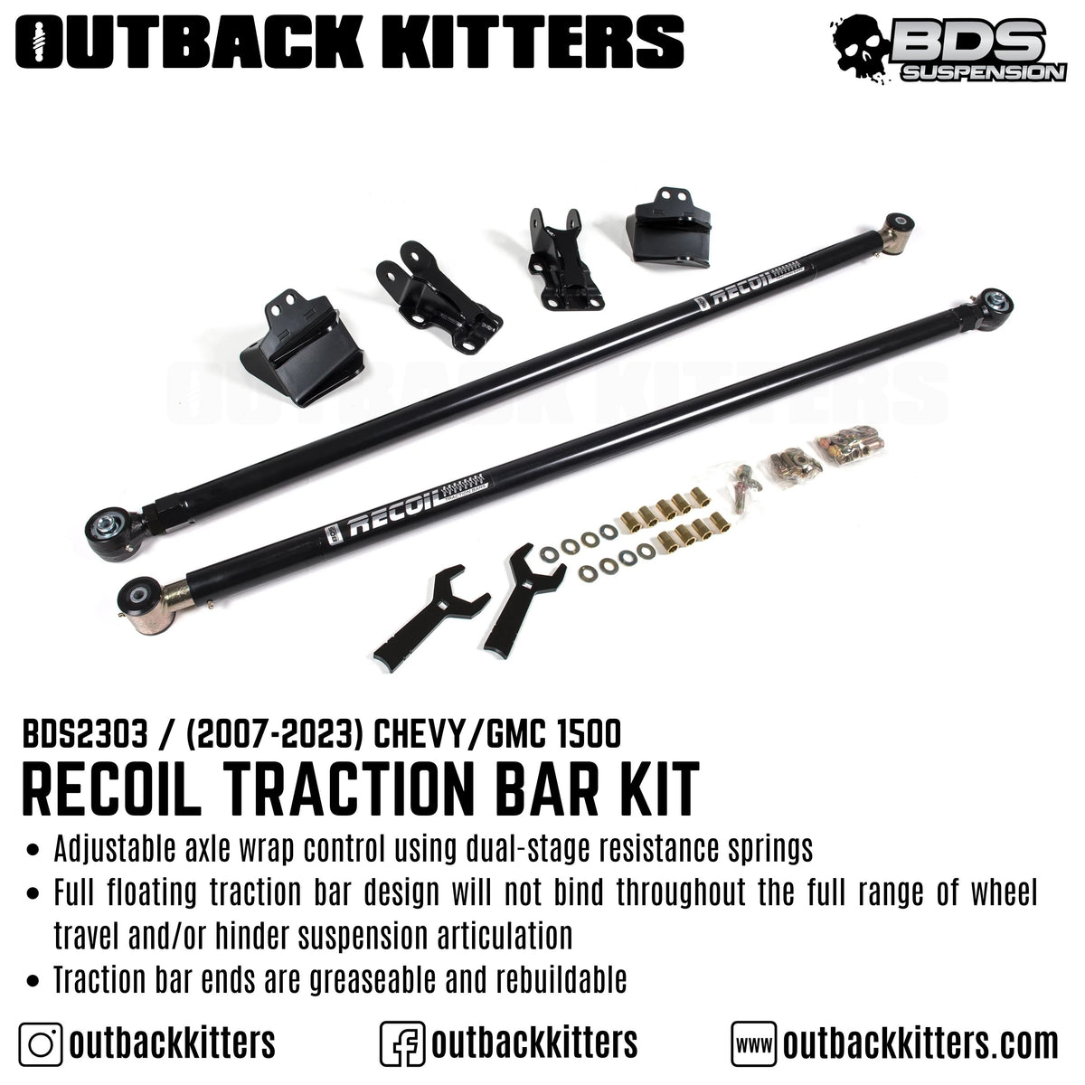 2007-2023 Chevy/GMC 1500 Recoil Traction Bar Kit - Outback Kitters