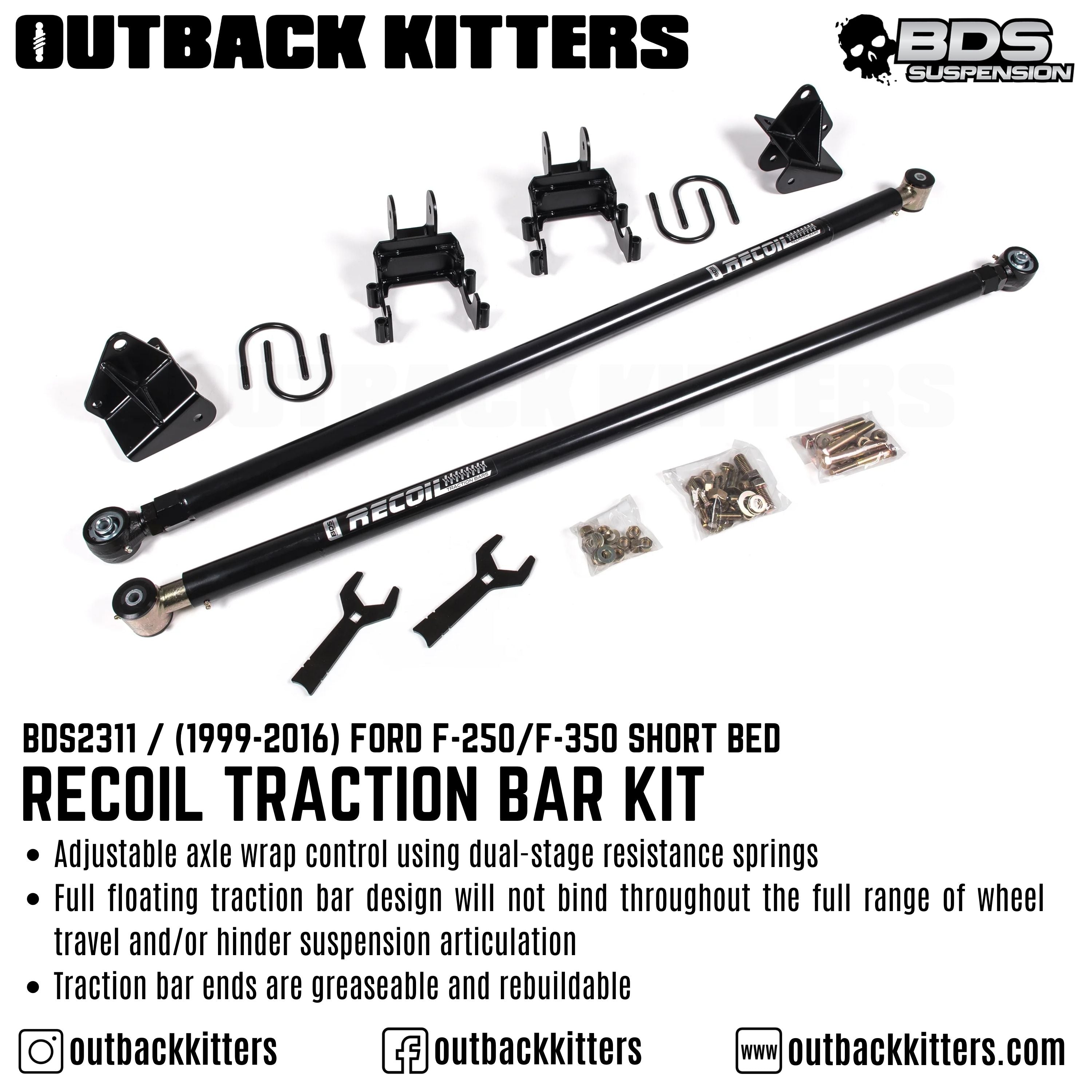 1999-2016 Ford F250/350 Recoil Traction Bar Kit - Short Bed - Outback Kitters