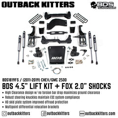 BDS Suspension 4.5" Lift Kit for 2011-2019 Chevy Silverado 2500 with Fox Shocks - Outback Kitters