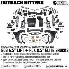 BDS Suspension 6.5" Lift Kit for 2011-2019 Chevy Silverado 2500 with Fox 2.5 Performance Elite Shocks - Outback Kitters