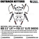 BDS Suspension 3.5" Lift Kit for 2019+ Chevy/GMC 1500 with Fox 2.5 Remote Reservoir Shocks - Outback Kitters