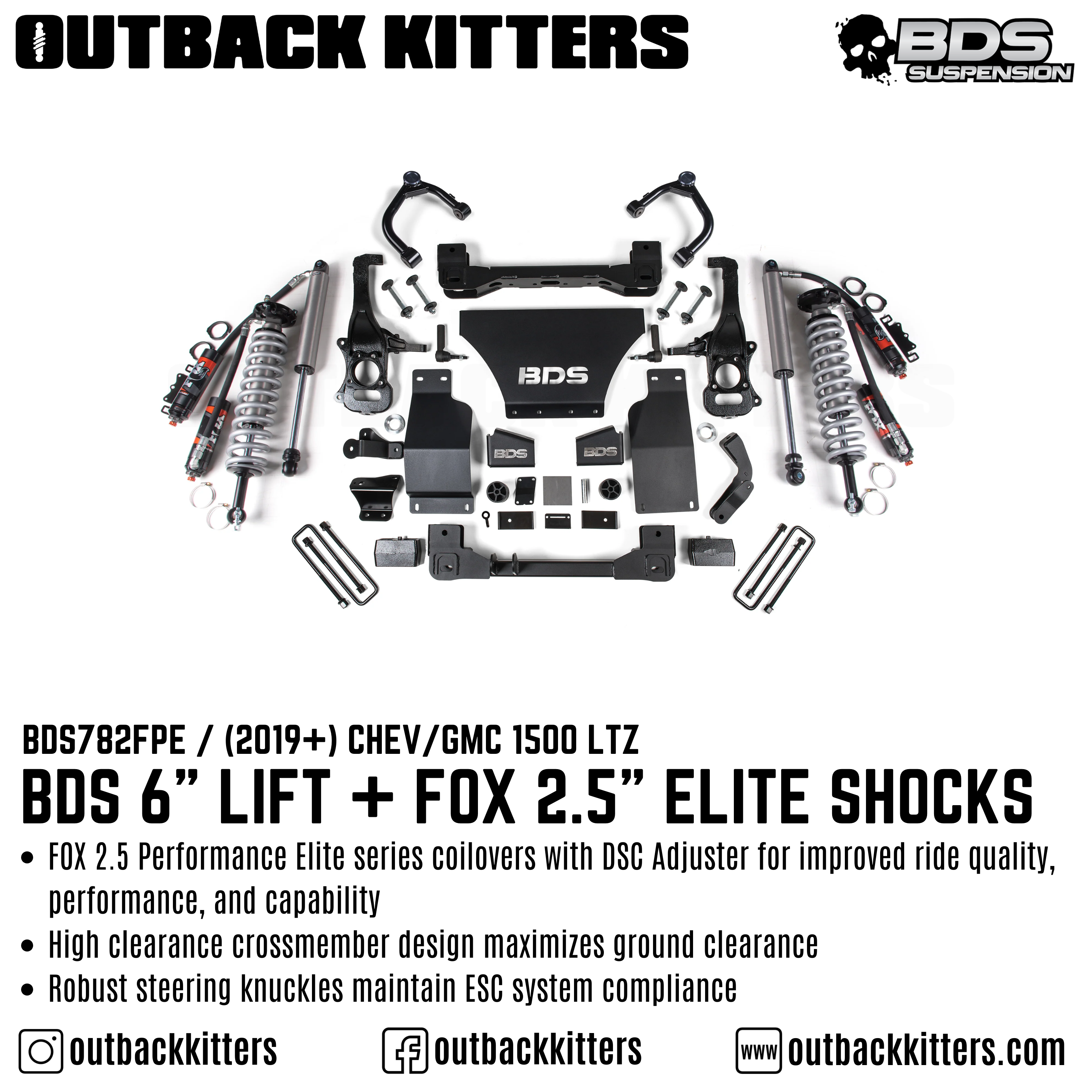 BDS Suspension 6" Lift Kit for 2019+ Chevy Silverado 1500 with Fox Shocks - Outback Kitters