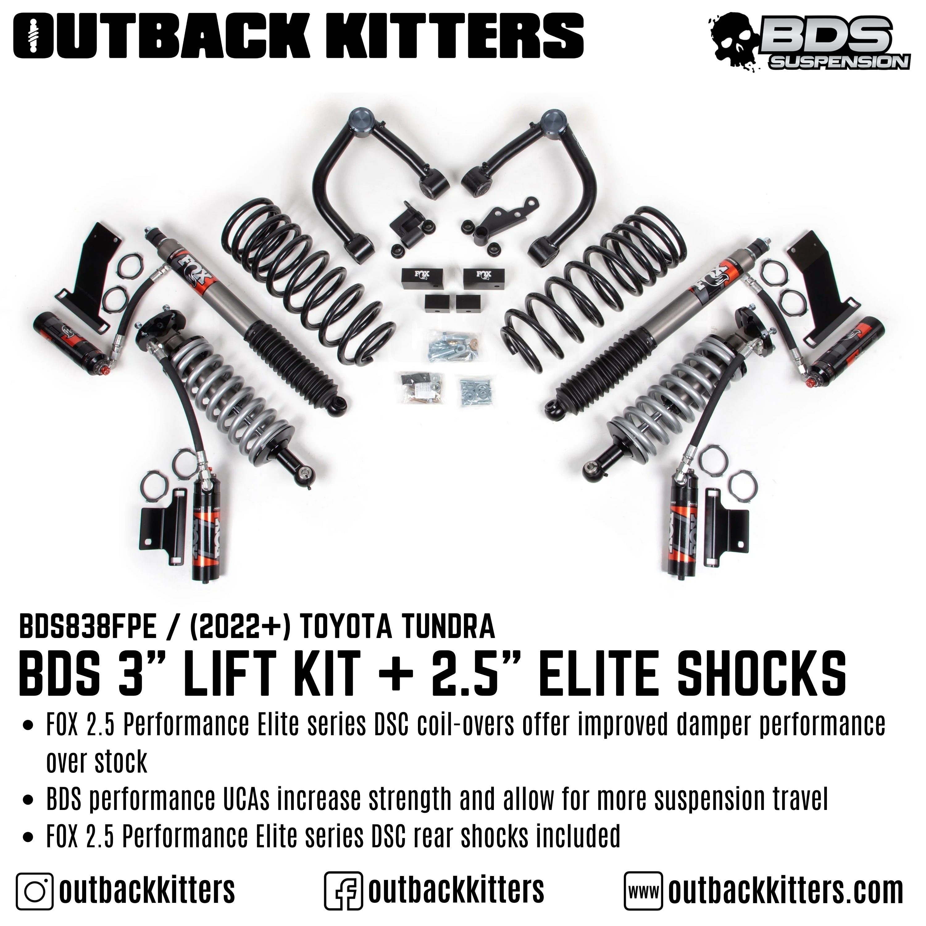 BDS Toyota Tundra 3" Lift Kit with 2.5" Elite Shocks