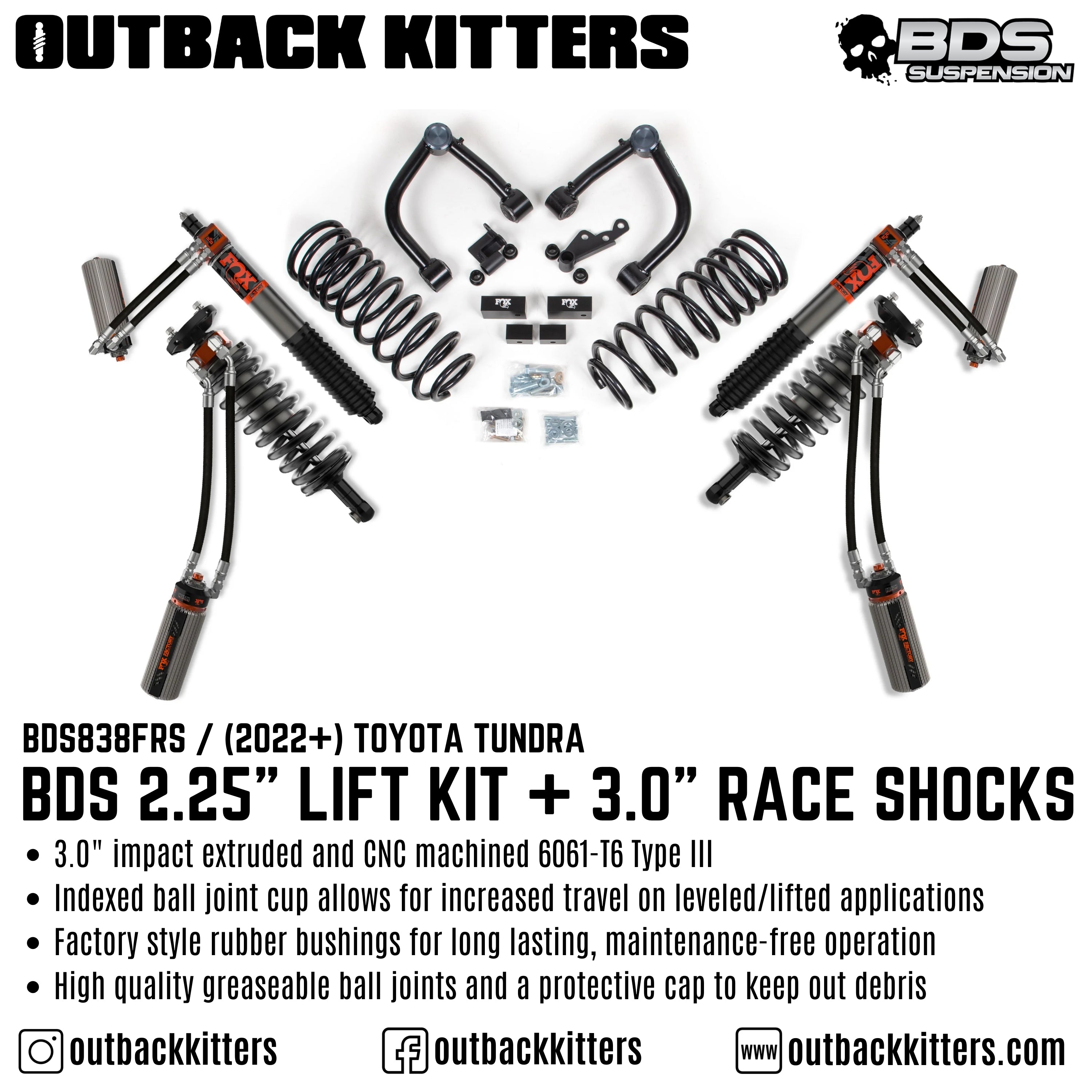 BDS Suspension 2022+ Toyota Tundra 2.25" Lift Kit with 3.0" Factory Race Shocks