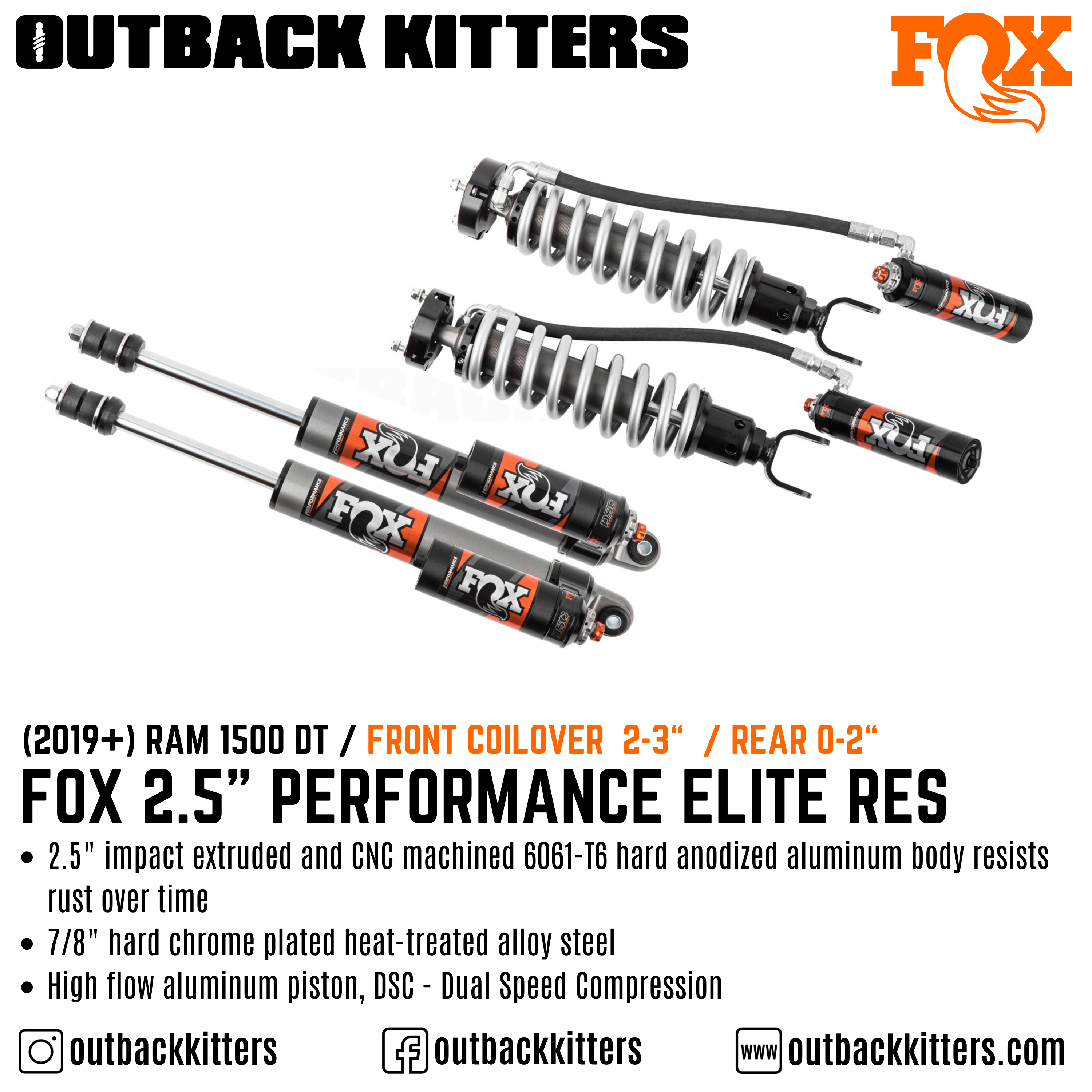 Fox Performance Elite 2.5" Remote Res Shocks for 2019+ Ram 1500 DT - Outback Kitters