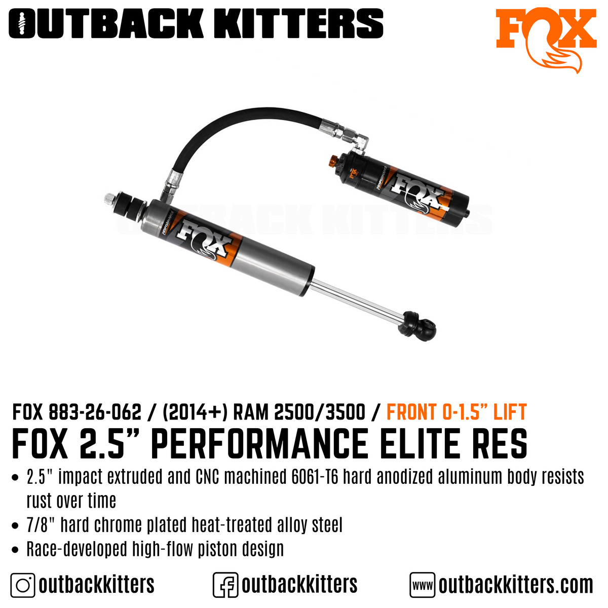 Fox Performance Elite 2.5 Series Remote Res Shocks for 2014+ Ram 3500 - Outback Kitters