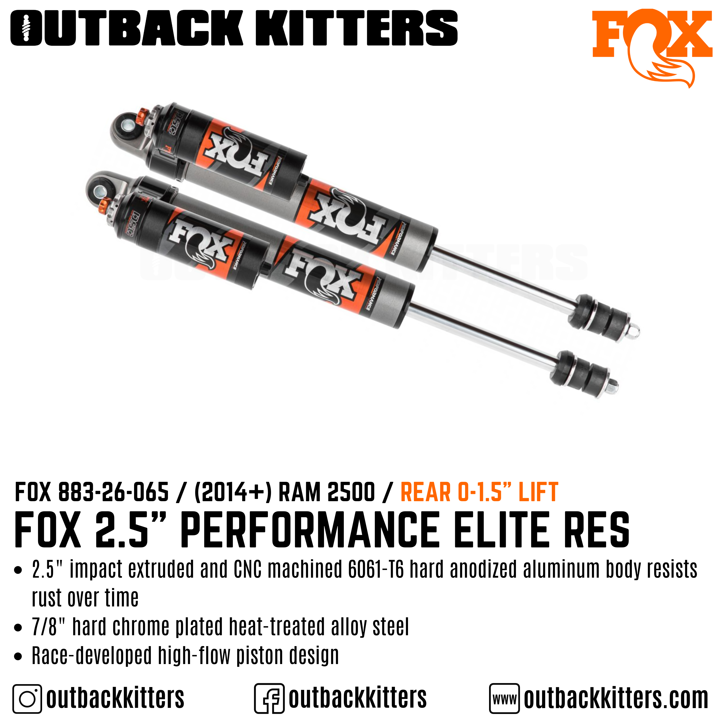 Fox Performance Elite 2.5 Series Remote Res Shocks for 2014+ Ram 2500 - Outback Kitters