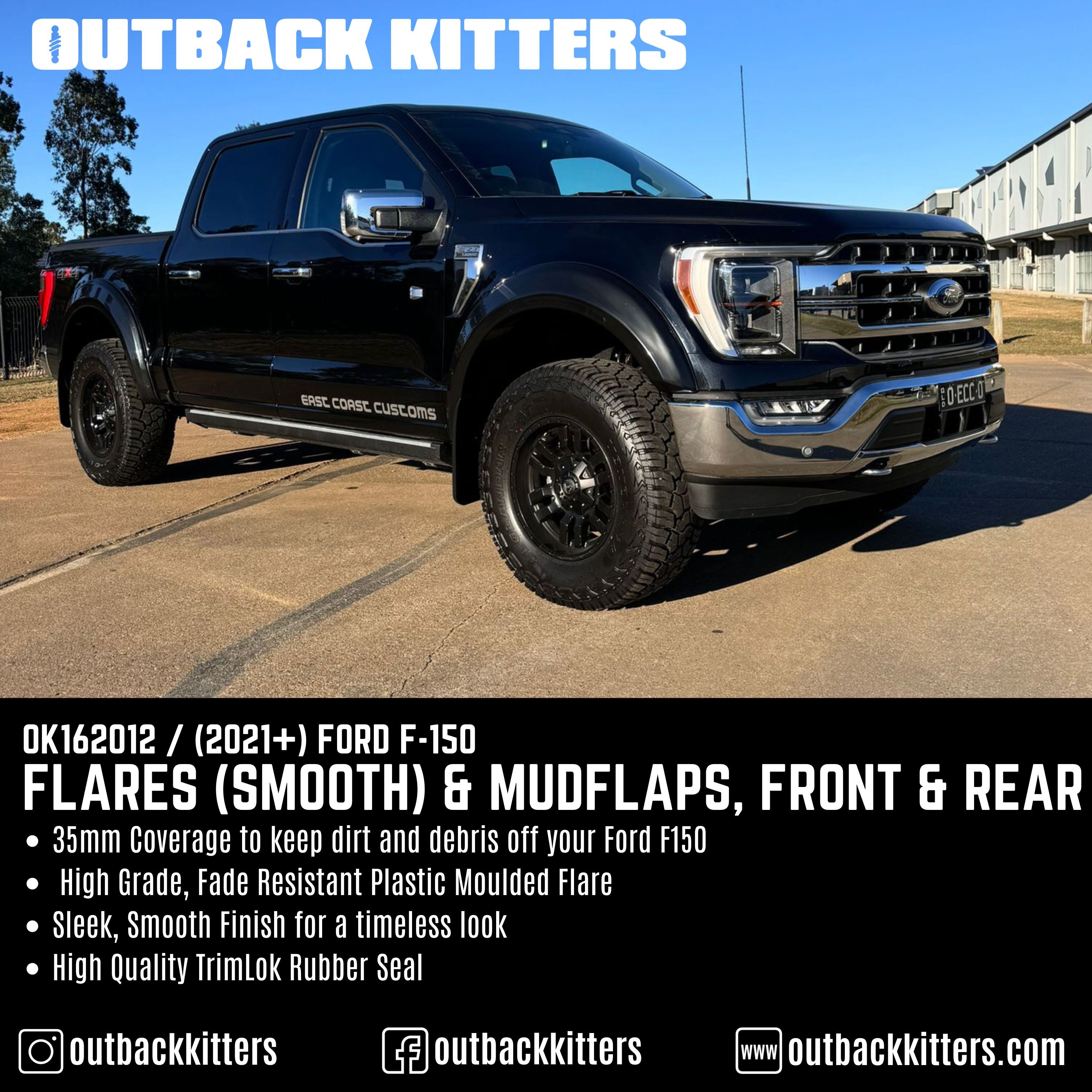 Outback Kitters 2021+ Ford F150 Fender Flares (Smooth) & Mudflaps, Front & Rear