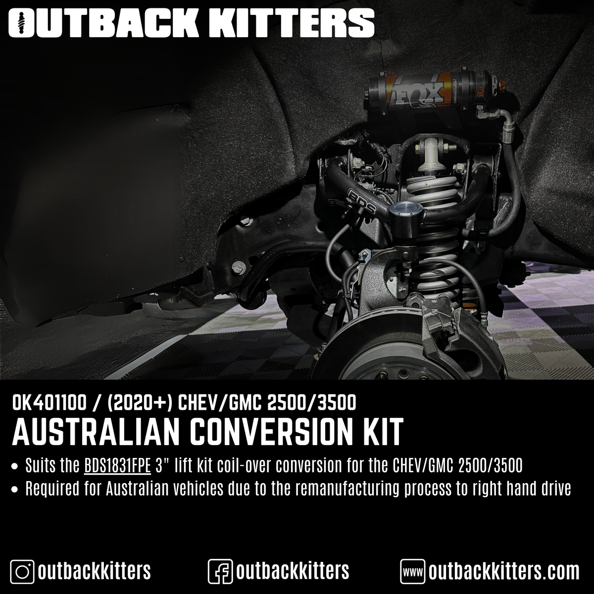 Australian Conversion Kit for BDS1831FPE - 3" Coil-over Conversion 2020+ Chev/GMC 2500/3500