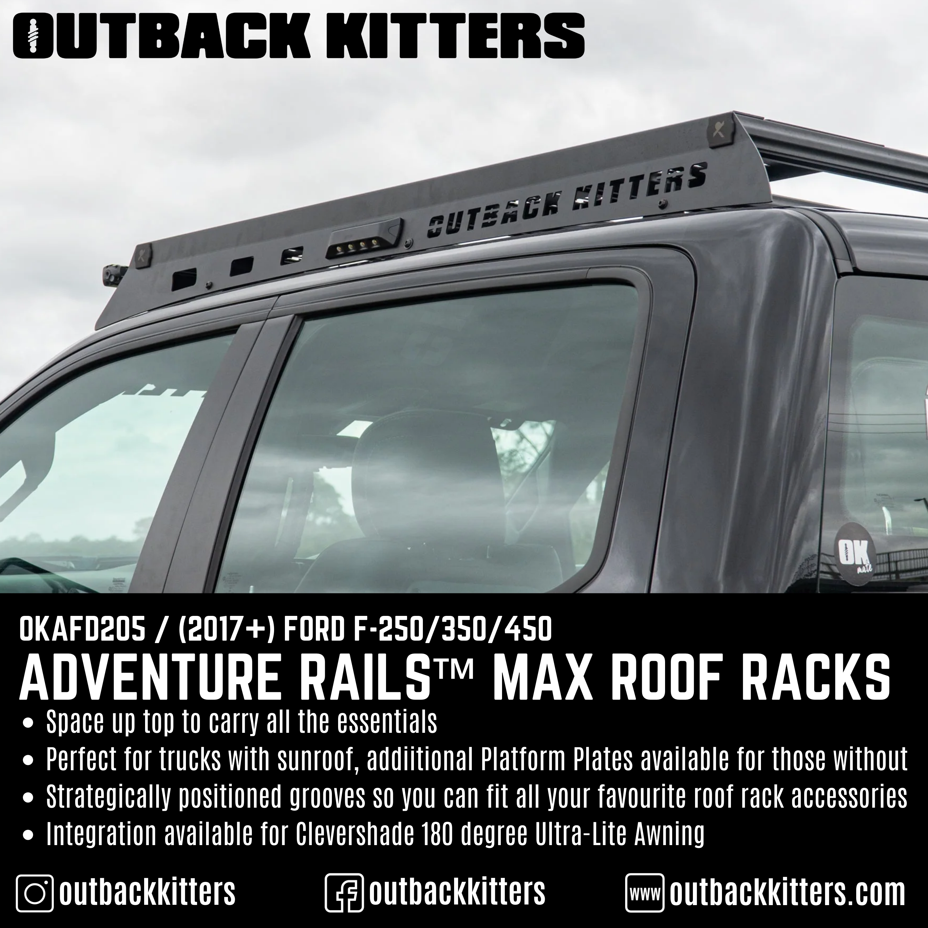 2020+ Ford F250/350/450 Adventure Rails™ MAX Roof Racks - Outback Kitters