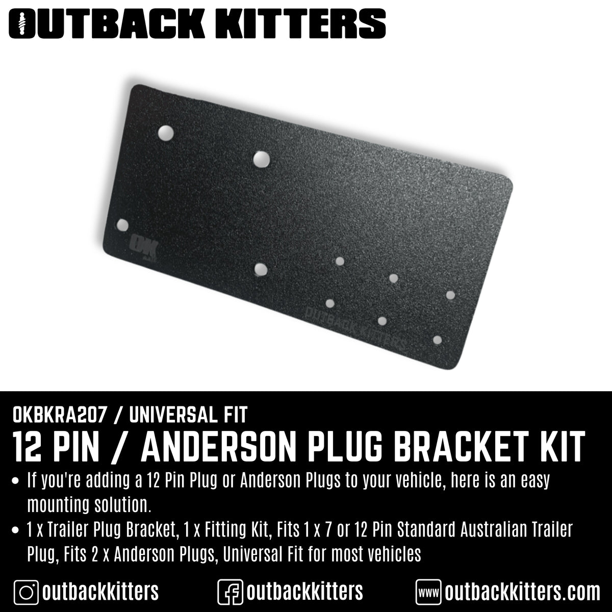 Universal Fit - Trailer Plug Bracket for 12 Pin Trailer Plug & Anderson Plug - Outback Kitters
