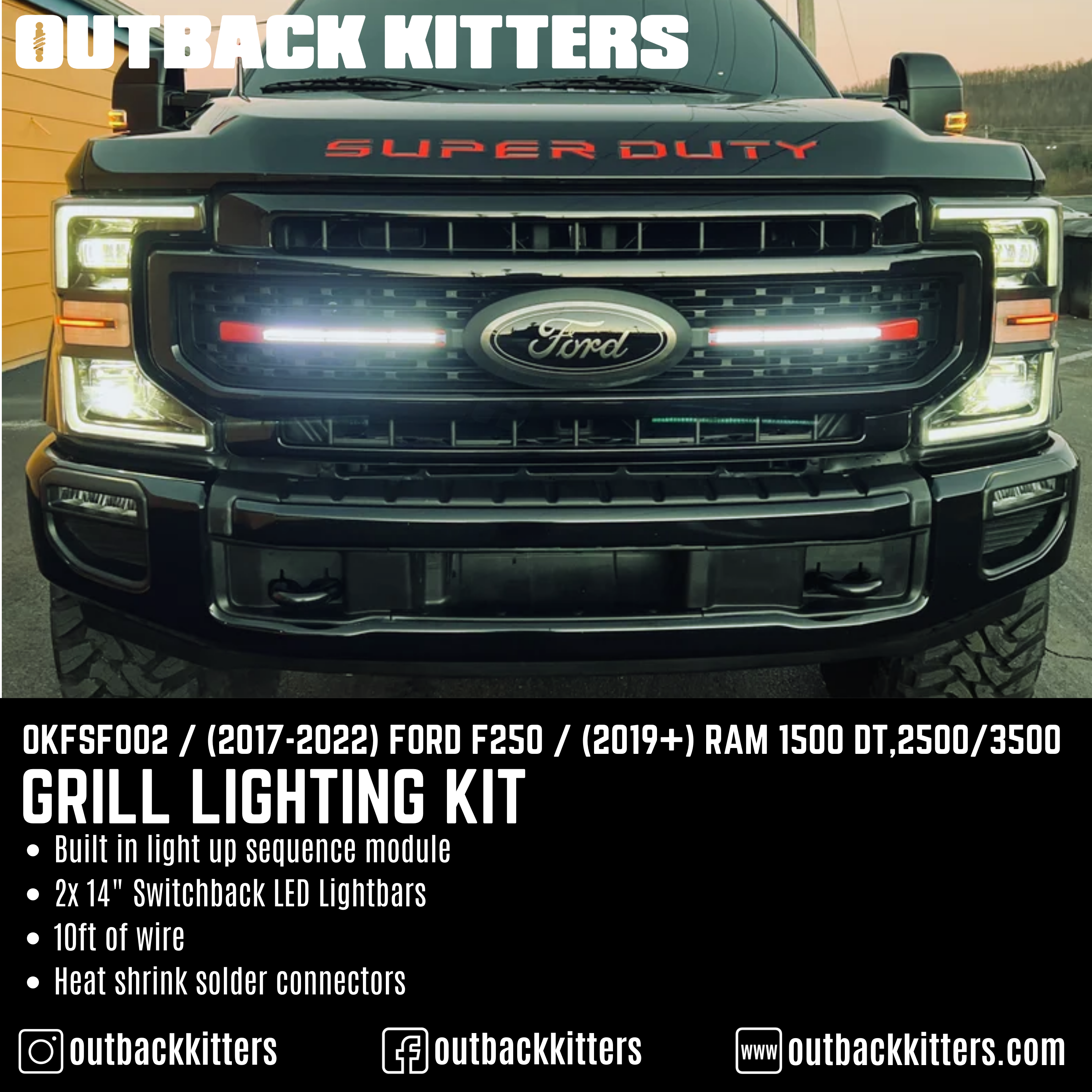 Grille Lighting Kit - 2 x 14" LEDs for Ford F250 / Ram 2500 - Outback Kitters