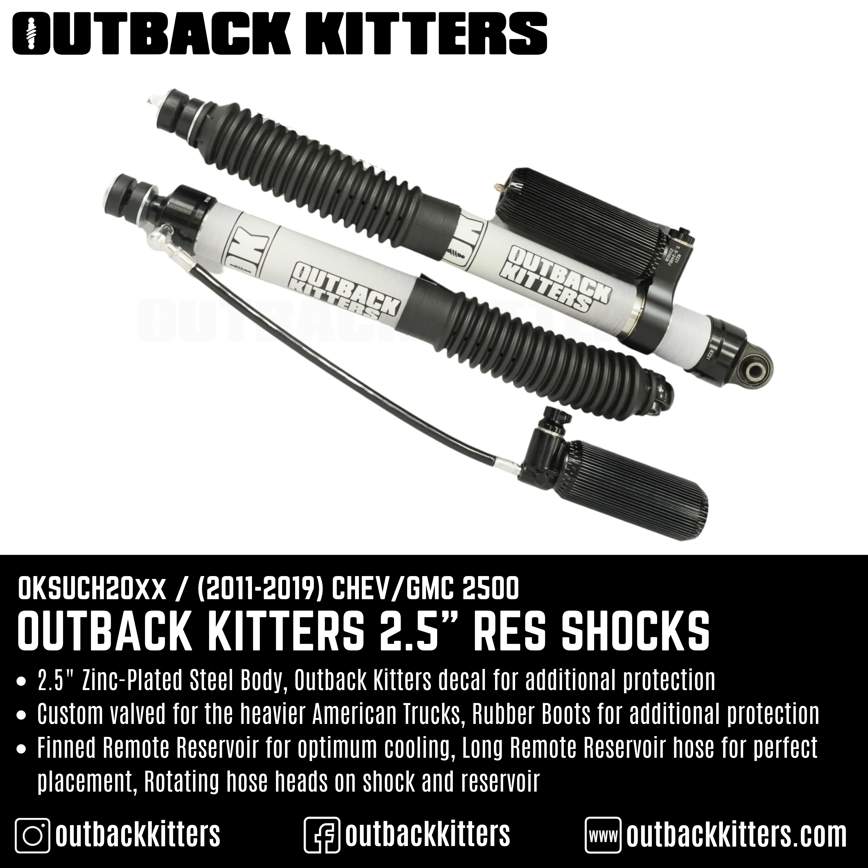 Outback Kitters 2.5" Reservoir Shocks for Chev/GMC 2500 (2011-2019) - Outback Kitters