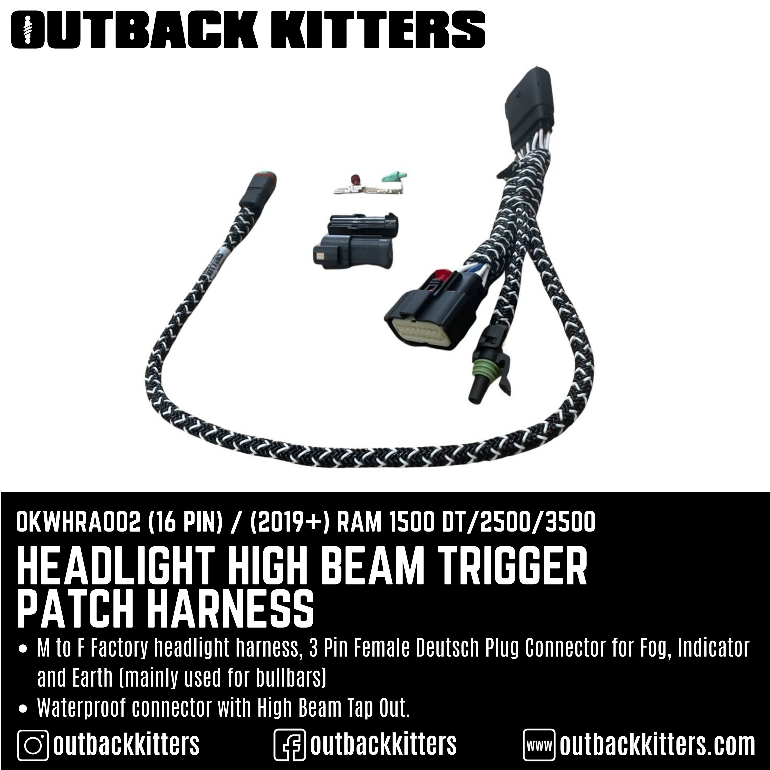 Headlight High Beam Trigger Patch Harness for Ram 1500 DT/2500 - Outback Kitters