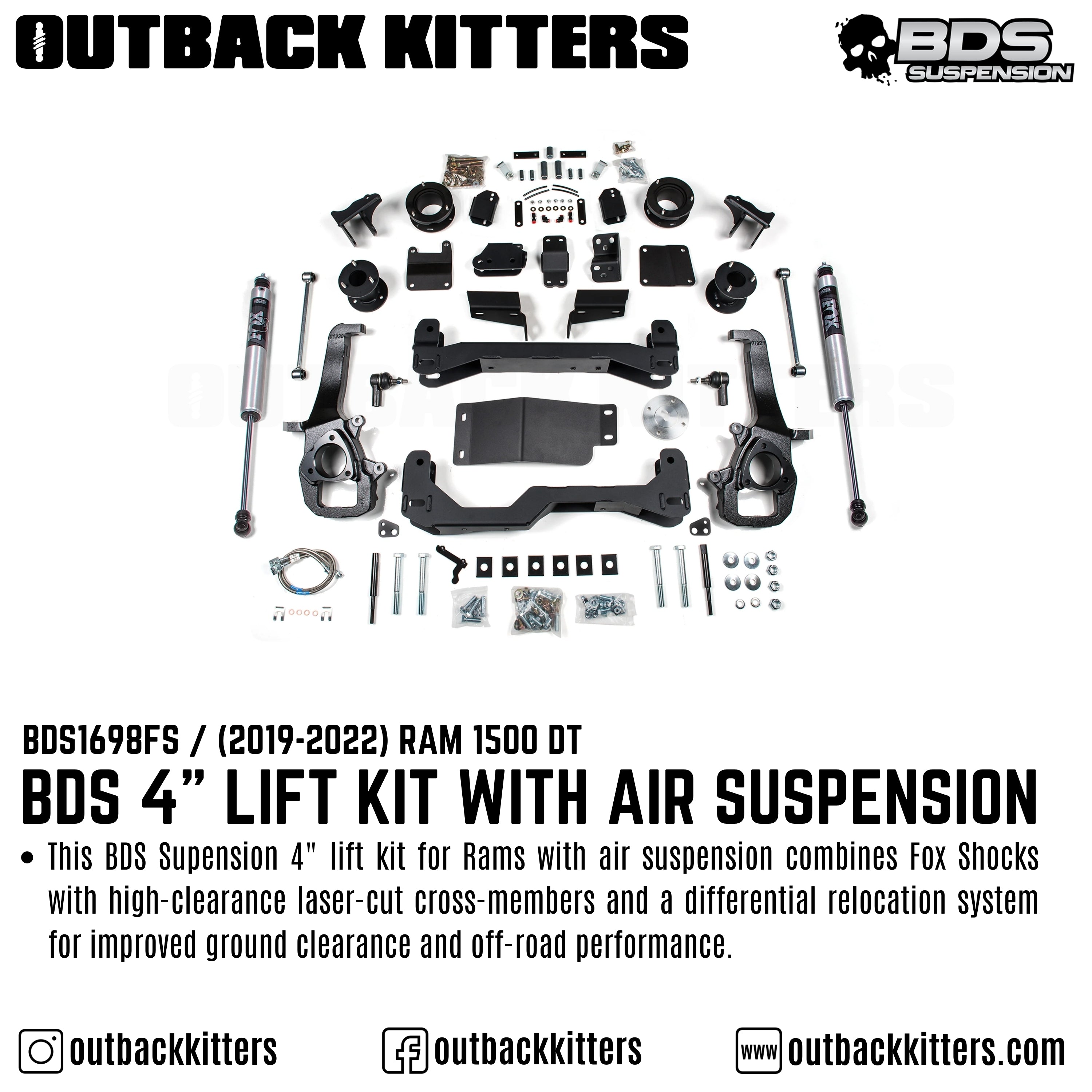 BDS Suspension 4" Lift Kit for Ram 1500 DT Air Suspension - Outback Kitters