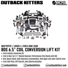 BDS Suspension 6.5" Coilover Conversion Lift Kit for 2020+ Chevy Silverado 2500 with Fox 2.5 Performance Elite Shocks - Outback Kitters