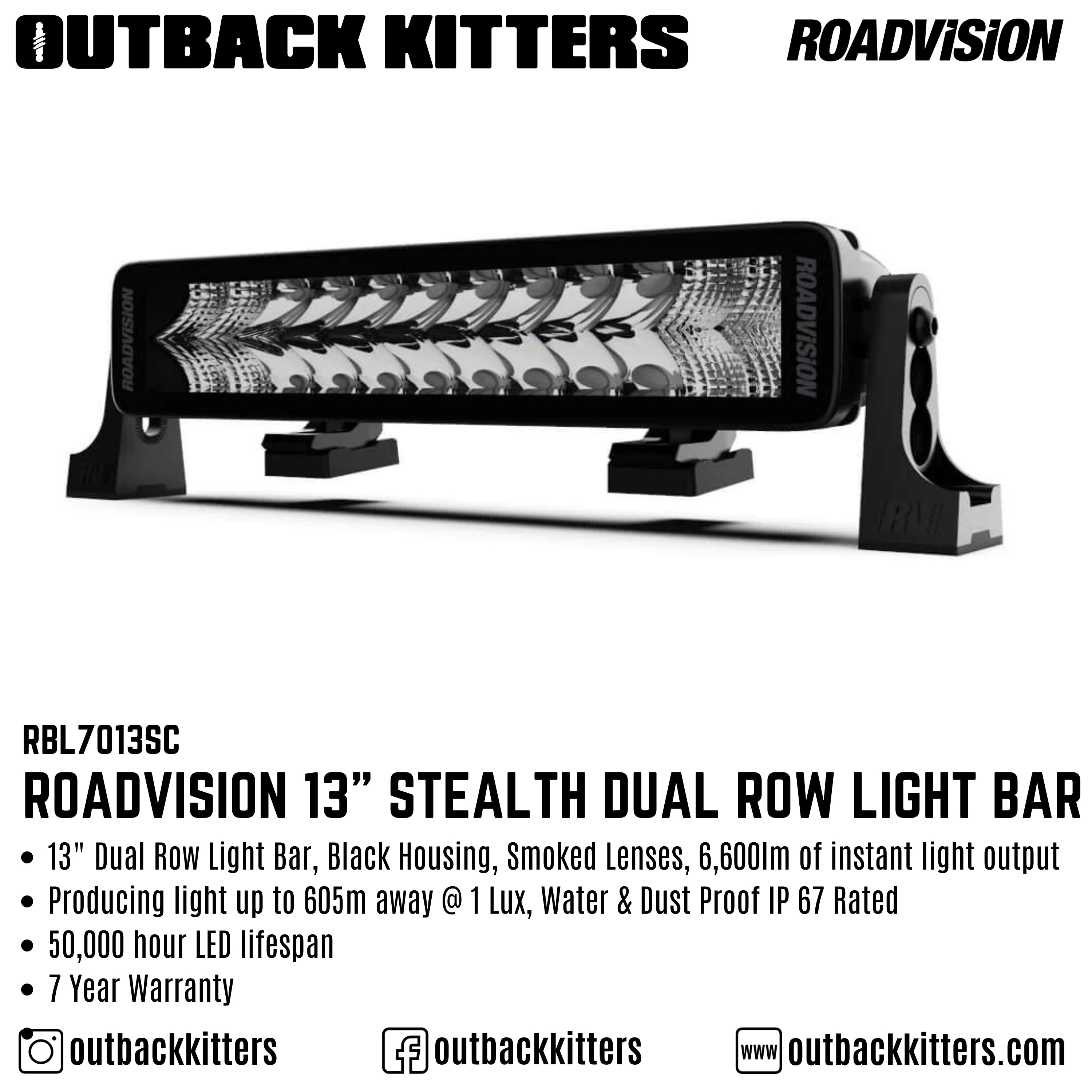 Roadvision 13" Stealth Dual Row Light Bar - Outback Kitters
