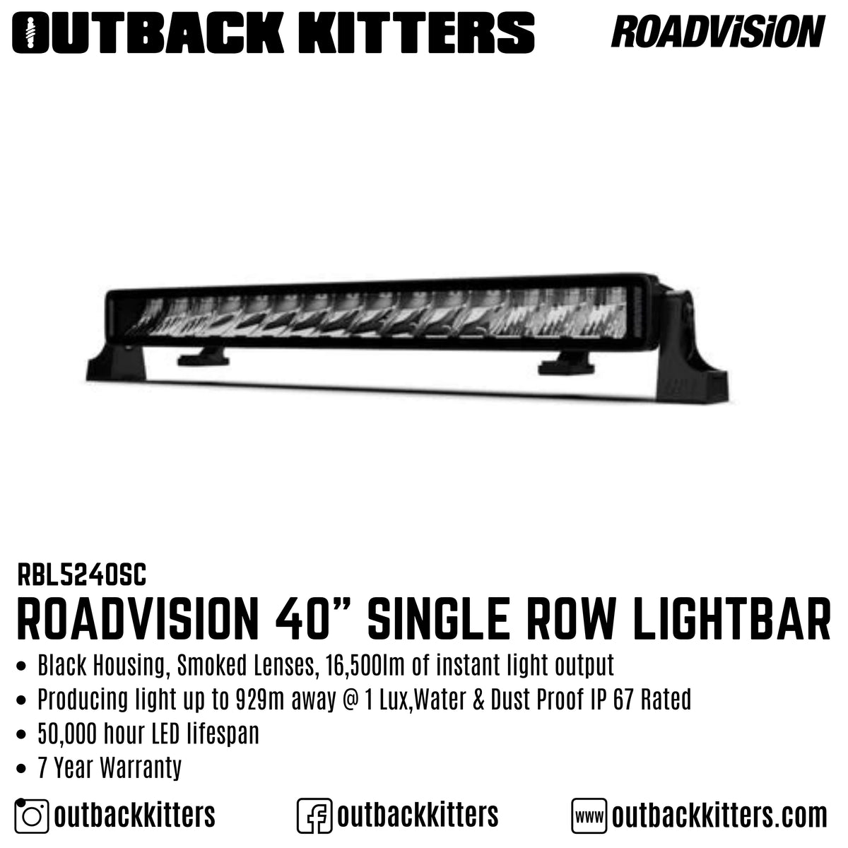 Roadvision 40" Stealth Single Row Light Bar - Outback Kitters