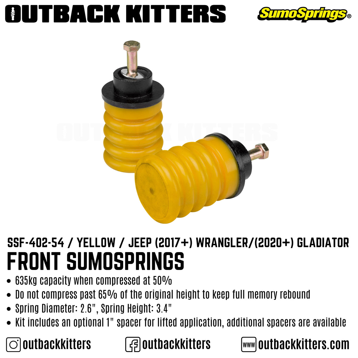 SumoSprings Front to suit 2017+ Jeep Wrangler / 2020+ Jeep Gladiator / 2004-2006 Mercedes Sprinter - Outback Kitters