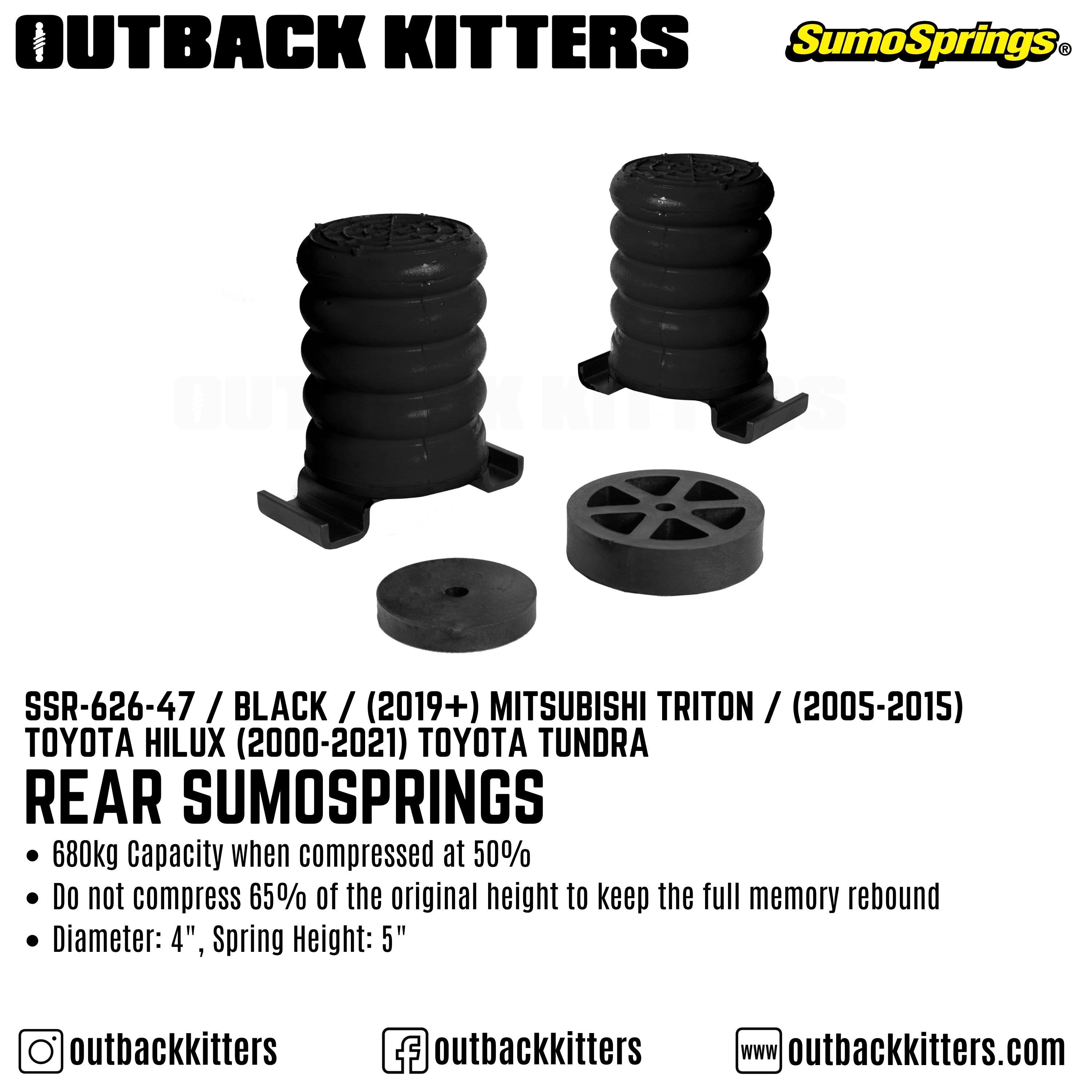 Rear SumoSprings to suit 2019+ Mitsubishi Triton / 2005-15 Toyota Hilux / 2000-21 Toyota Tundra - Outback Kitters