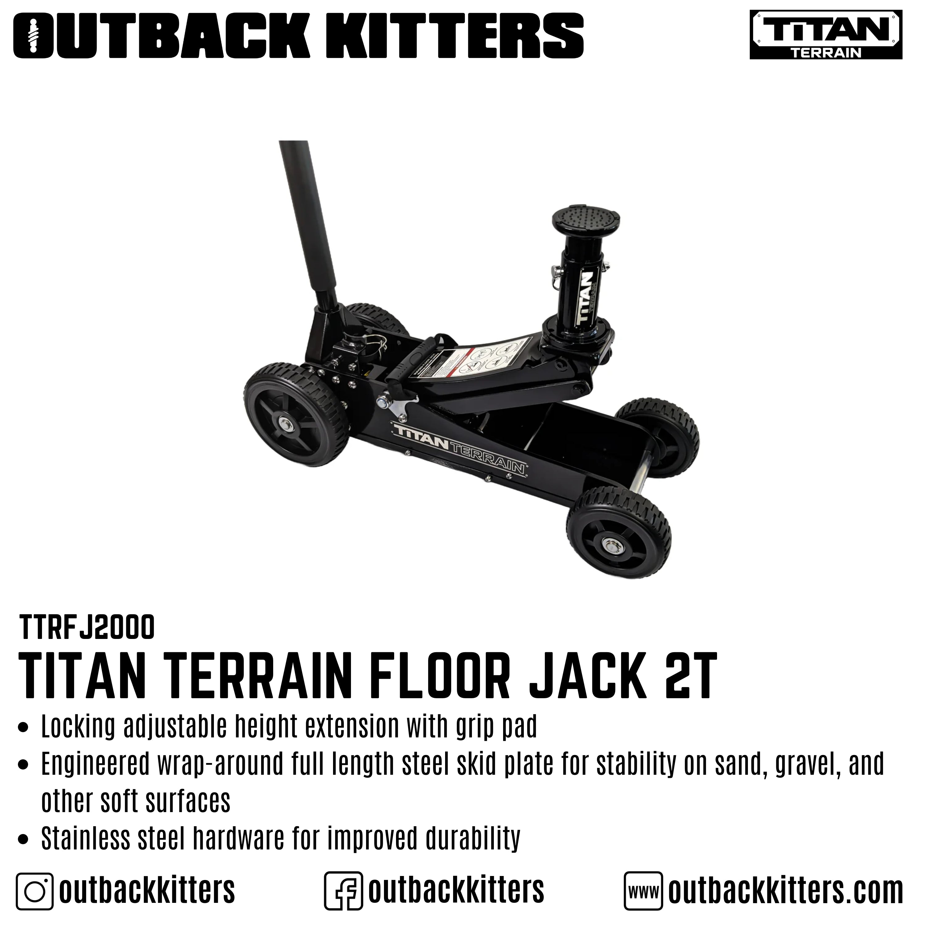 Titan Terrain 2 Tonne Hi Lift Hydraulic Trolley Jack - Outback Kitters