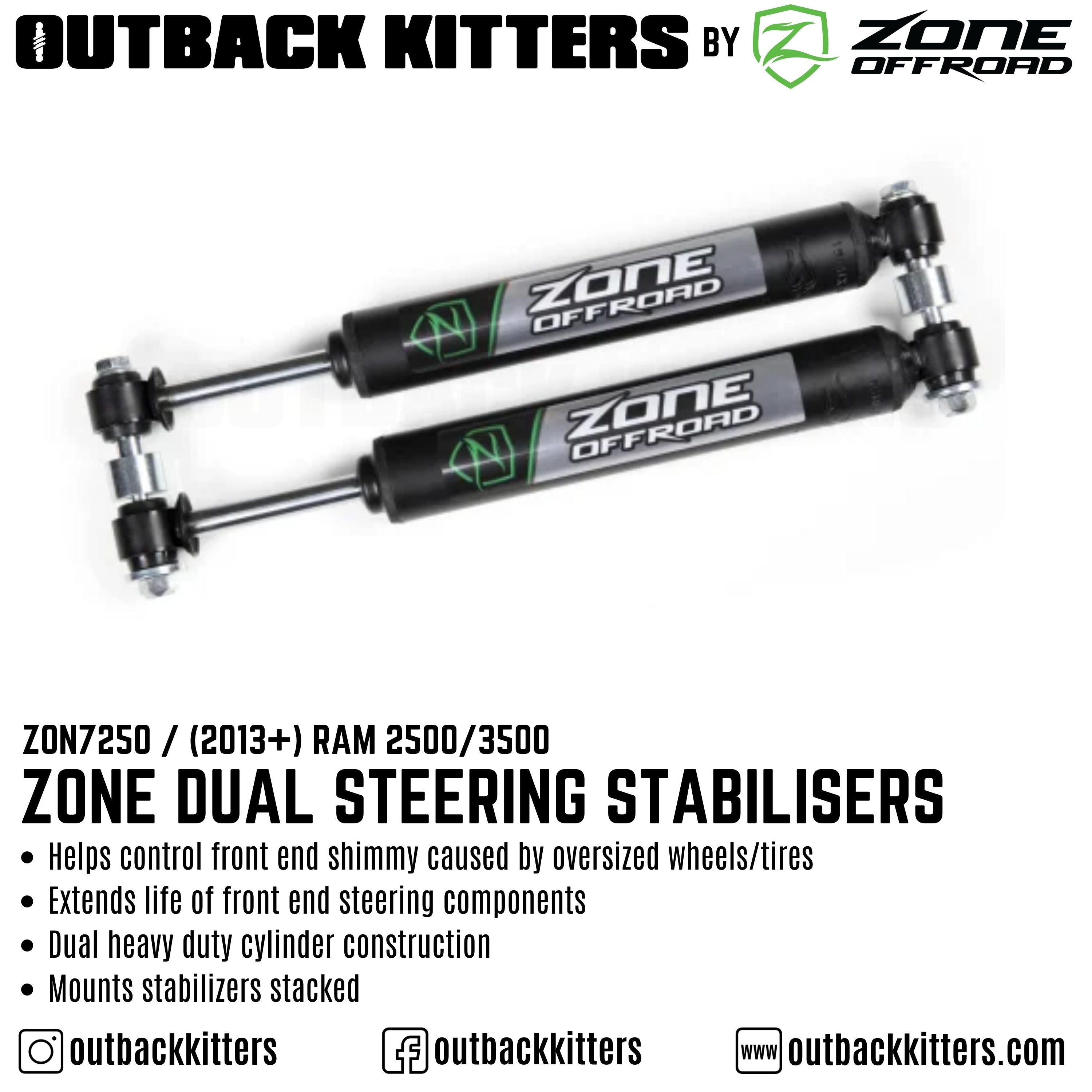 OK by Zone Offroad Dual Steering Stabiliser Kit for 2013+ Ram 2500/3500 - Outback Kitters