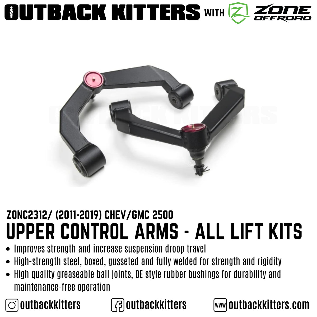 OK by Zone Offroad Upper Control Arms for 2011-2019 Chev/GMC 2500 2-6" Lift