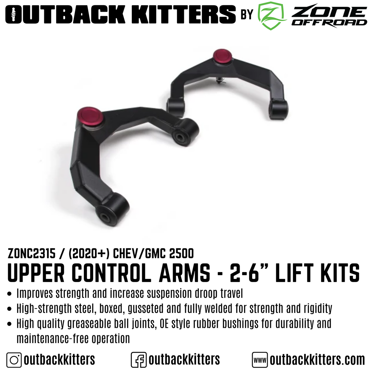 OK by Zone Upper Control Arms for 2020+ Chev/GMC 2500 2-6" Lift - Outback Kitters